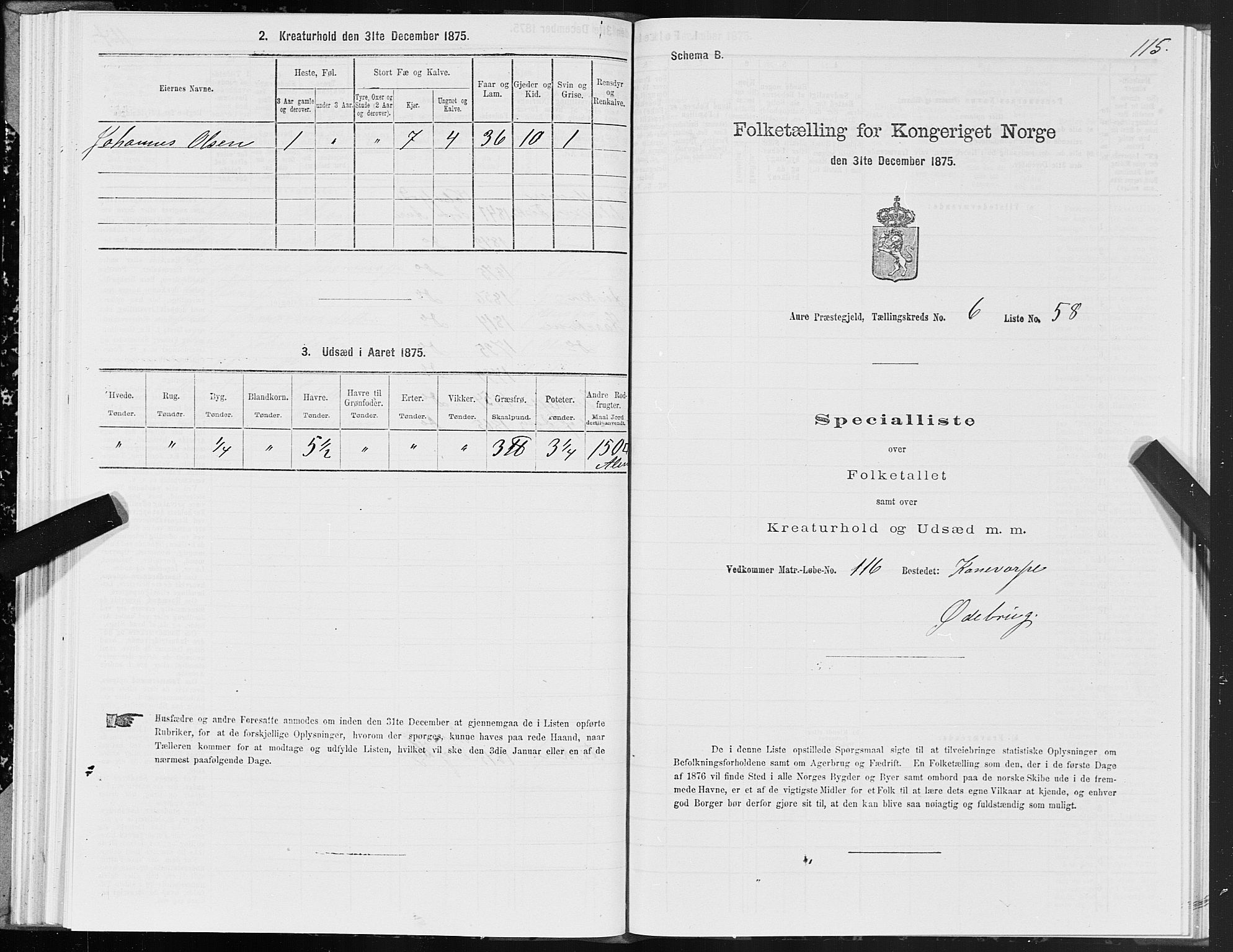 SAT, Folketelling 1875 for 1569P Aure prestegjeld, 1875, s. 5115