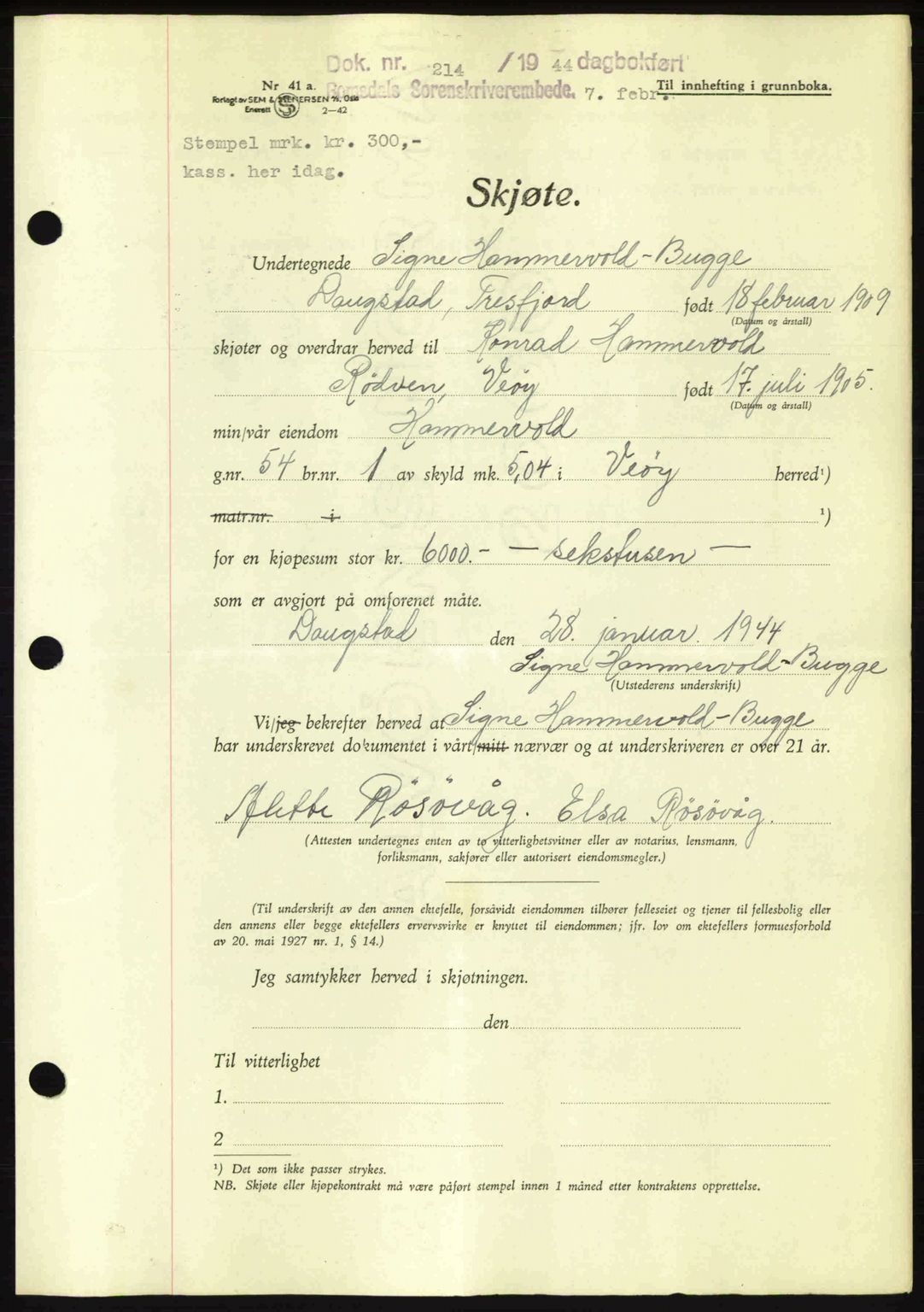 Romsdal sorenskriveri, AV/SAT-A-4149/1/2/2C: Pantebok nr. A15, 1943-1944, Dagboknr: 214/1944