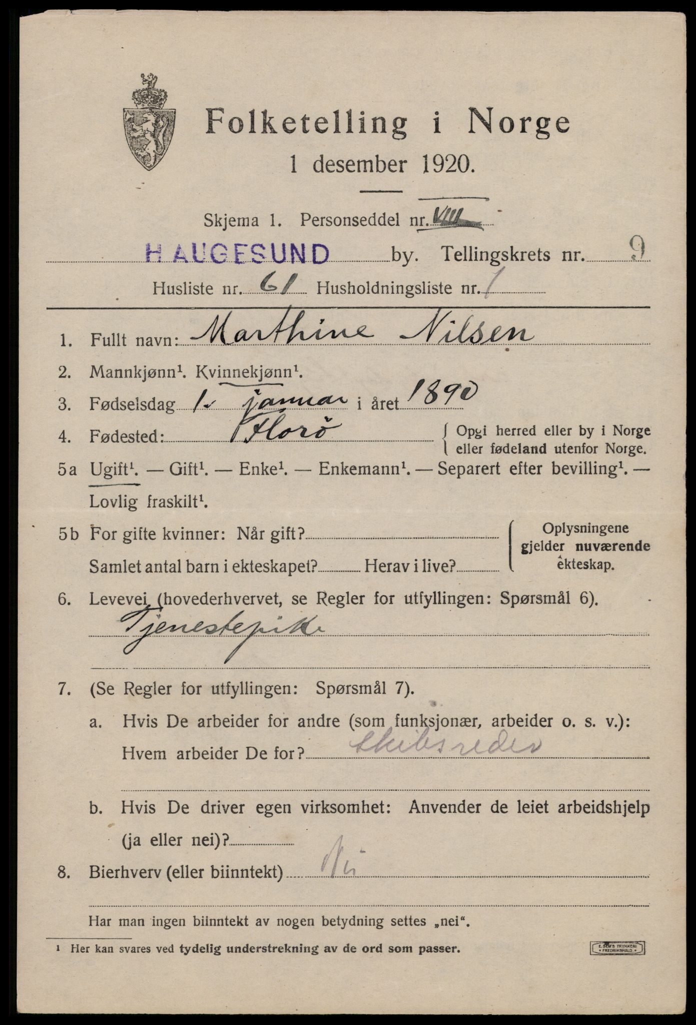 SAST, Folketelling 1920 for 1106 Haugesund kjøpstad, 1920, s. 33347