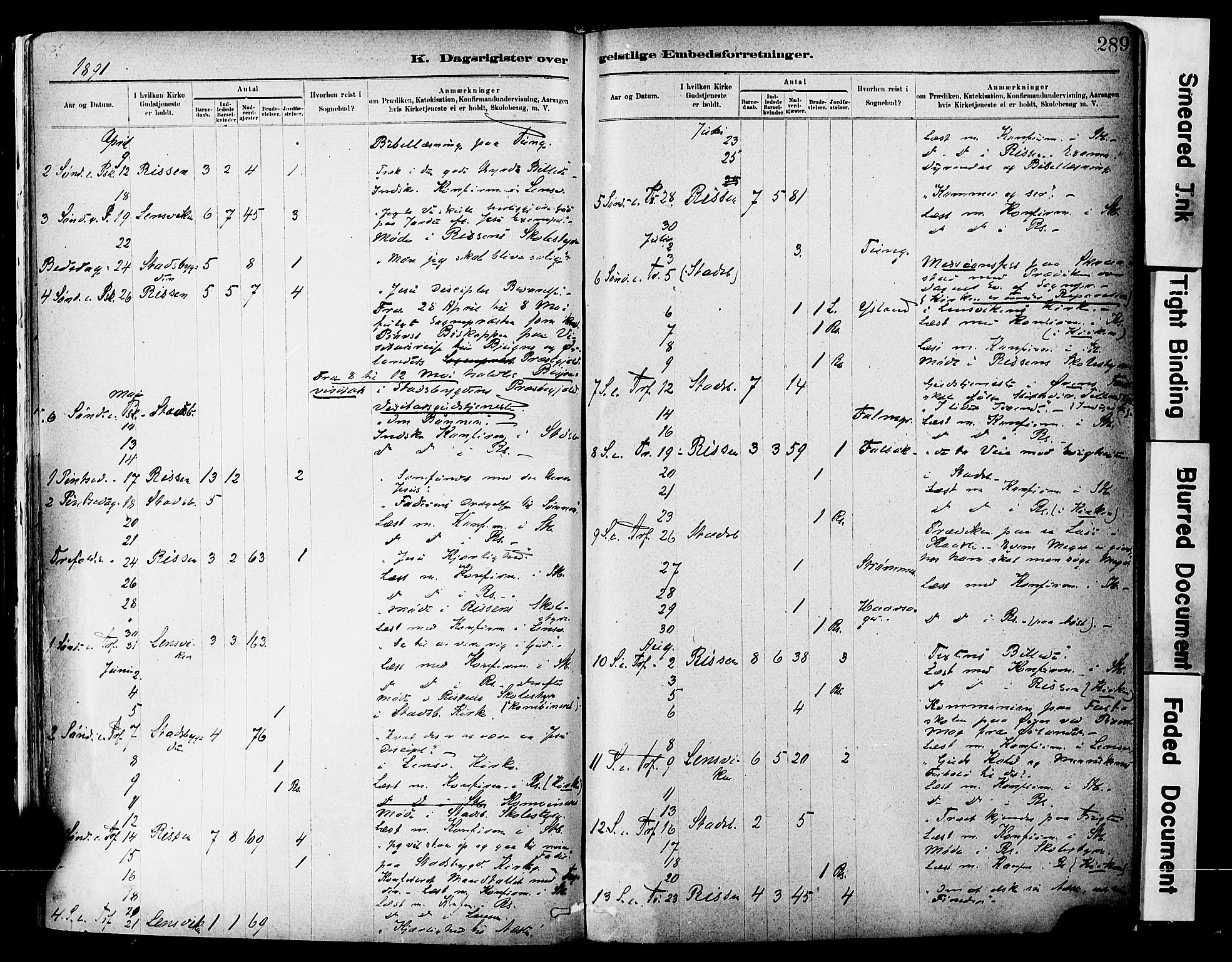Ministerialprotokoller, klokkerbøker og fødselsregistre - Sør-Trøndelag, AV/SAT-A-1456/646/L0615: Ministerialbok nr. 646A13, 1885-1900, s. 289