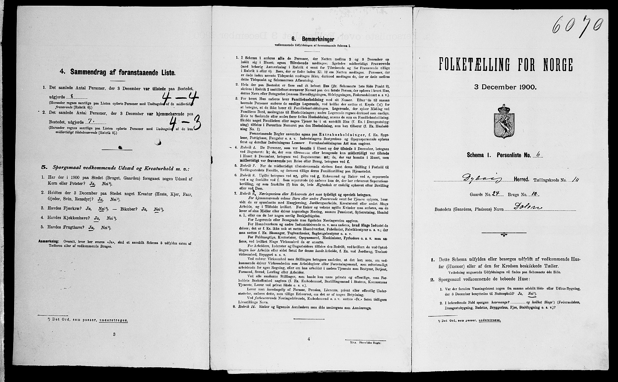 SAK, Folketelling 1900 for 0915 Dypvåg herred, 1900, s. 1072