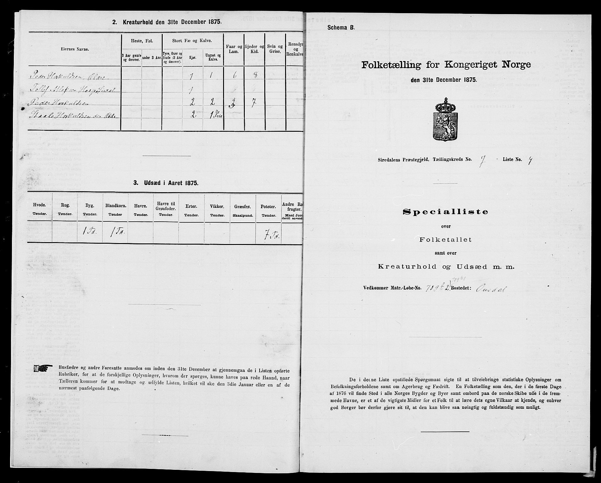 SAK, Folketelling 1875 for 1046P Sirdal prestegjeld, 1875, s. 583