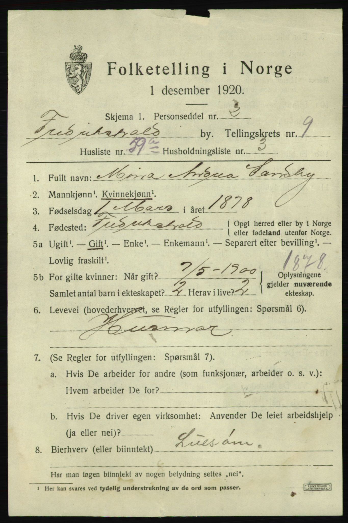SAO, Folketelling 1920 for 0101 Fredrikshald kjøpstad, 1920, s. 17387