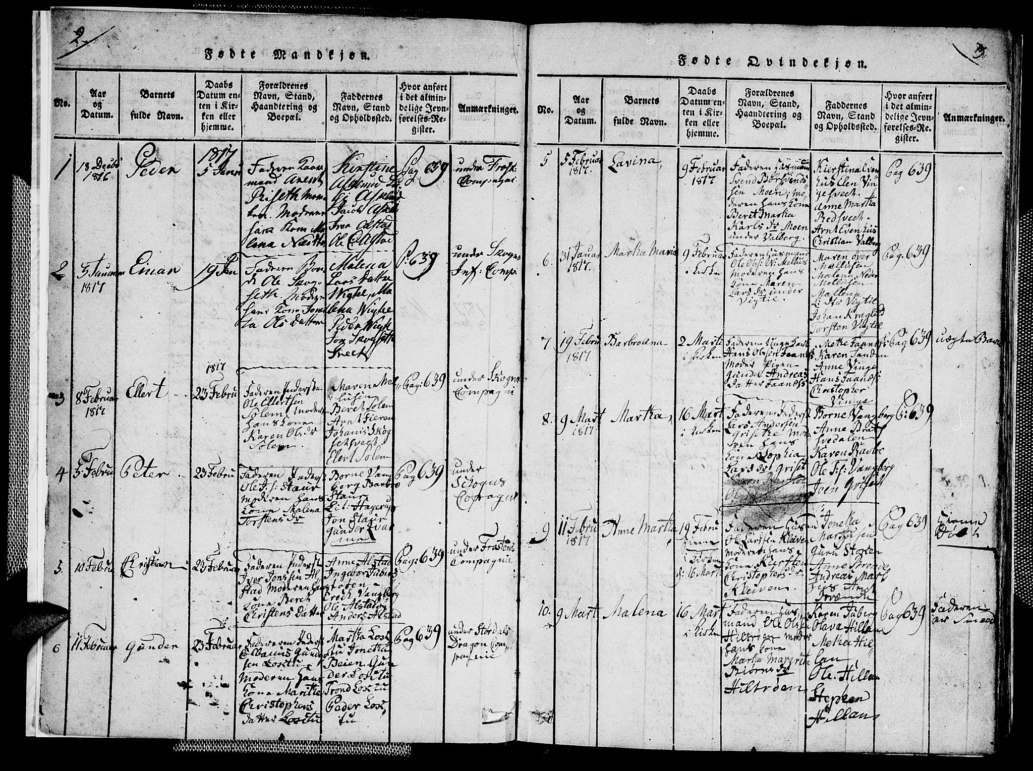 Ministerialprotokoller, klokkerbøker og fødselsregistre - Nord-Trøndelag, AV/SAT-A-1458/713/L0124: Klokkerbok nr. 713C01, 1817-1827, s. 2-3