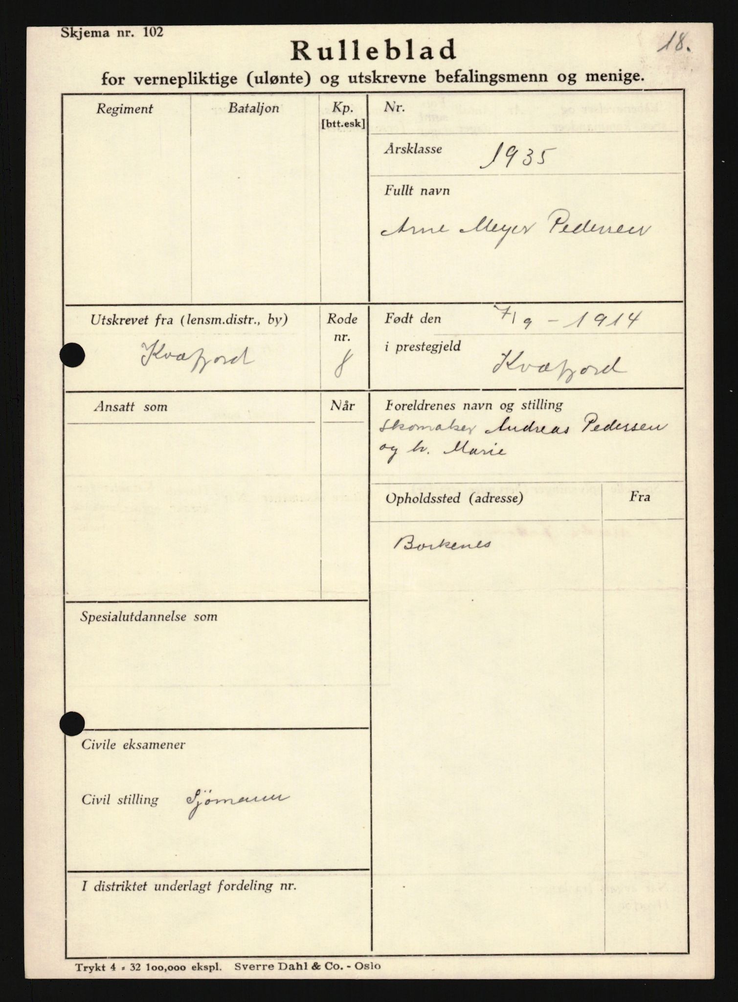 Forsvaret, Troms infanteriregiment nr. 16, AV/RA-RAFA-3146/P/Pa/L0019: Rulleblad for regimentets menige mannskaper, årsklasse 1935, 1935, s. 987