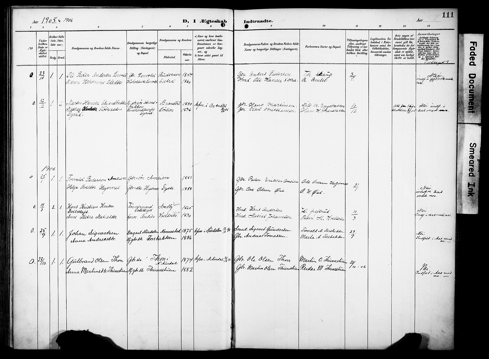 Vestre Toten prestekontor, SAH/PREST-108/H/Ha/Haa/L0012: Ministerialbok nr. 12, 1890-1906, s. 111