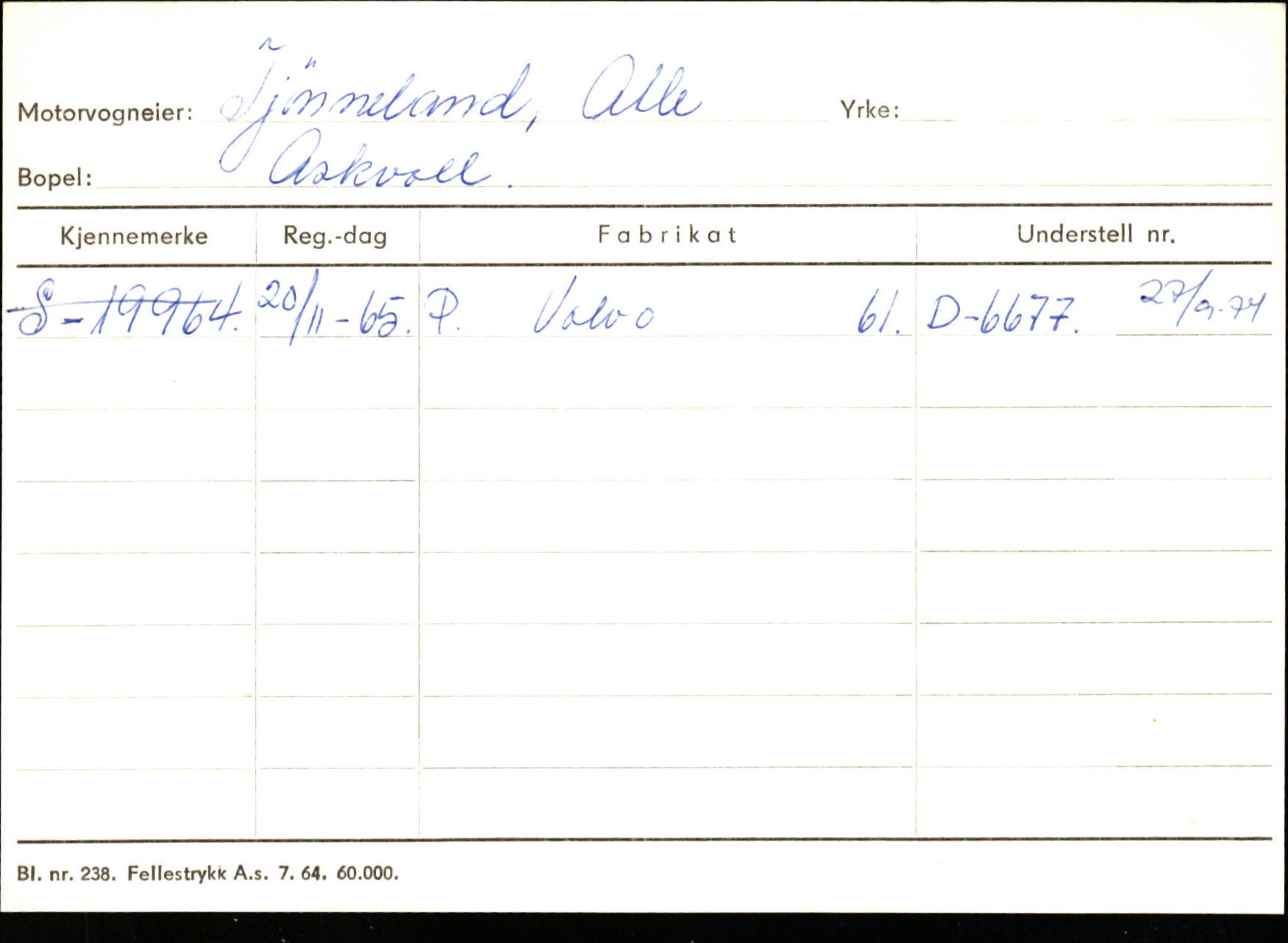 Statens vegvesen, Sogn og Fjordane vegkontor, SAB/A-5301/4/F/L0132: Eigarregister Askvoll A-Å. Balestrand A-Å, 1945-1975, s. 1356