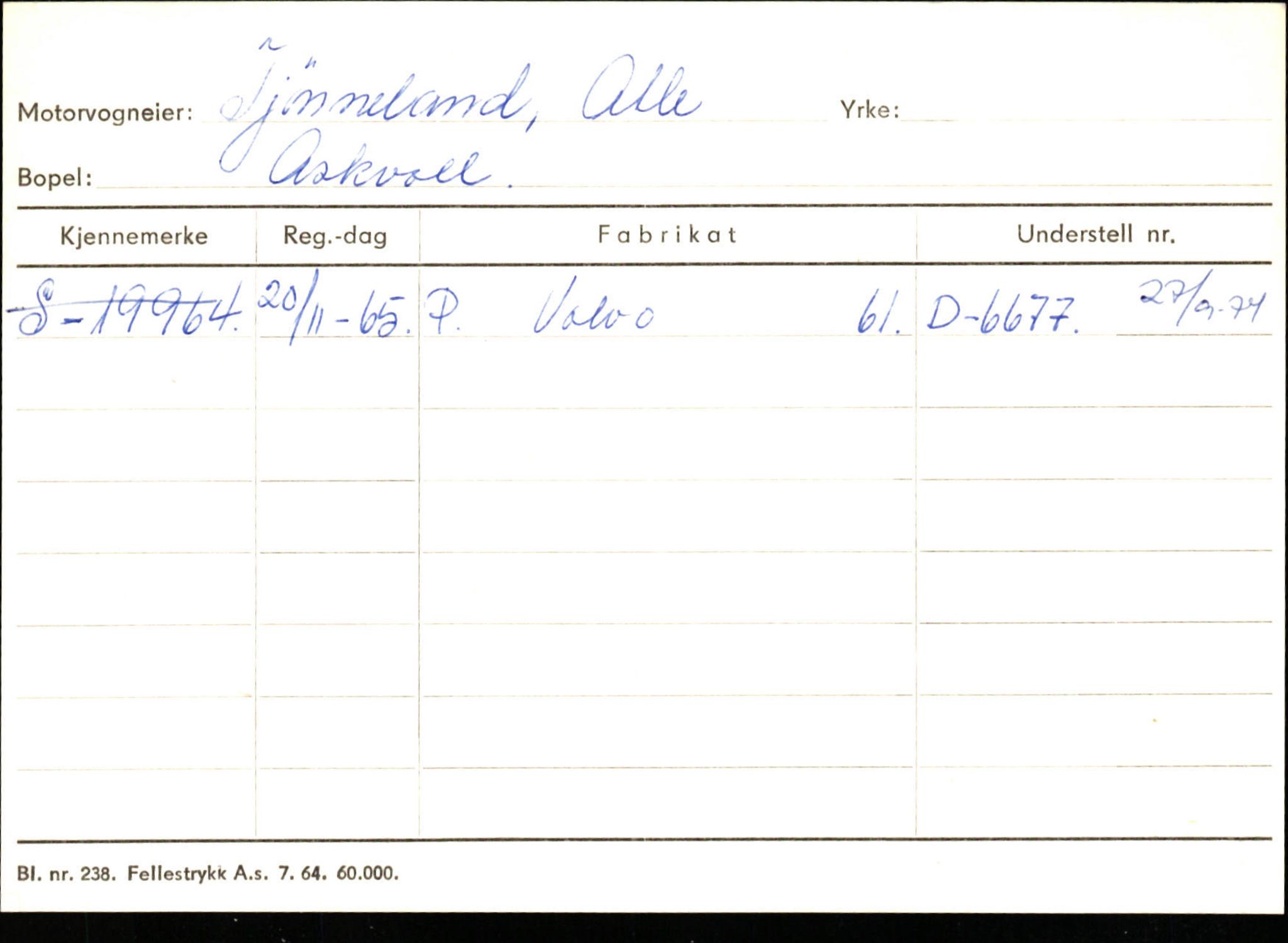 Statens vegvesen, Sogn og Fjordane vegkontor, AV/SAB-A-5301/4/F/L0132: Eigarregister Askvoll A-Å. Balestrand A-Å, 1945-1975, s. 1356