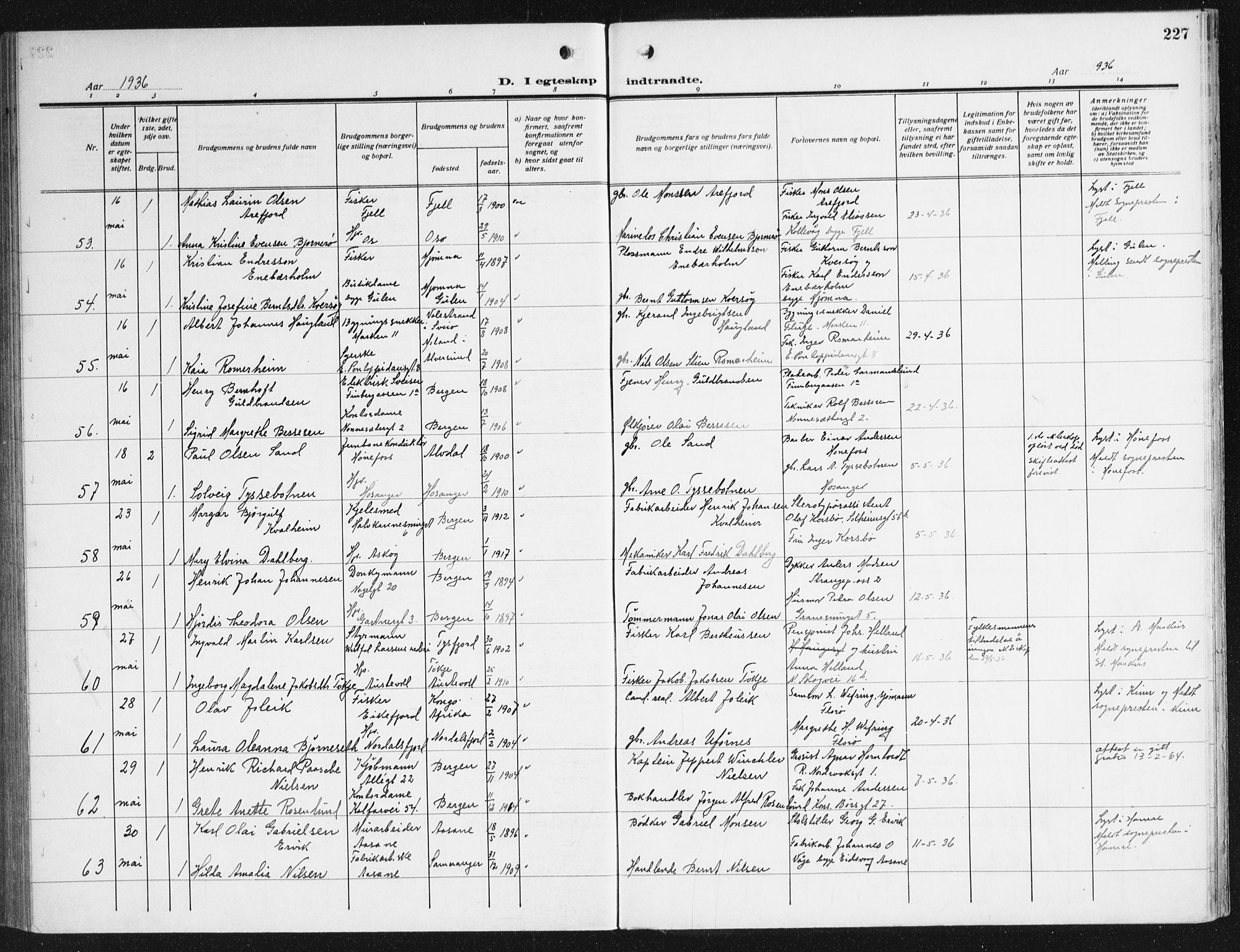 Domkirken sokneprestembete, AV/SAB-A-74801/H/Haa/L0039: Ministerialbok nr. D 6, 1921-1937, s. 227