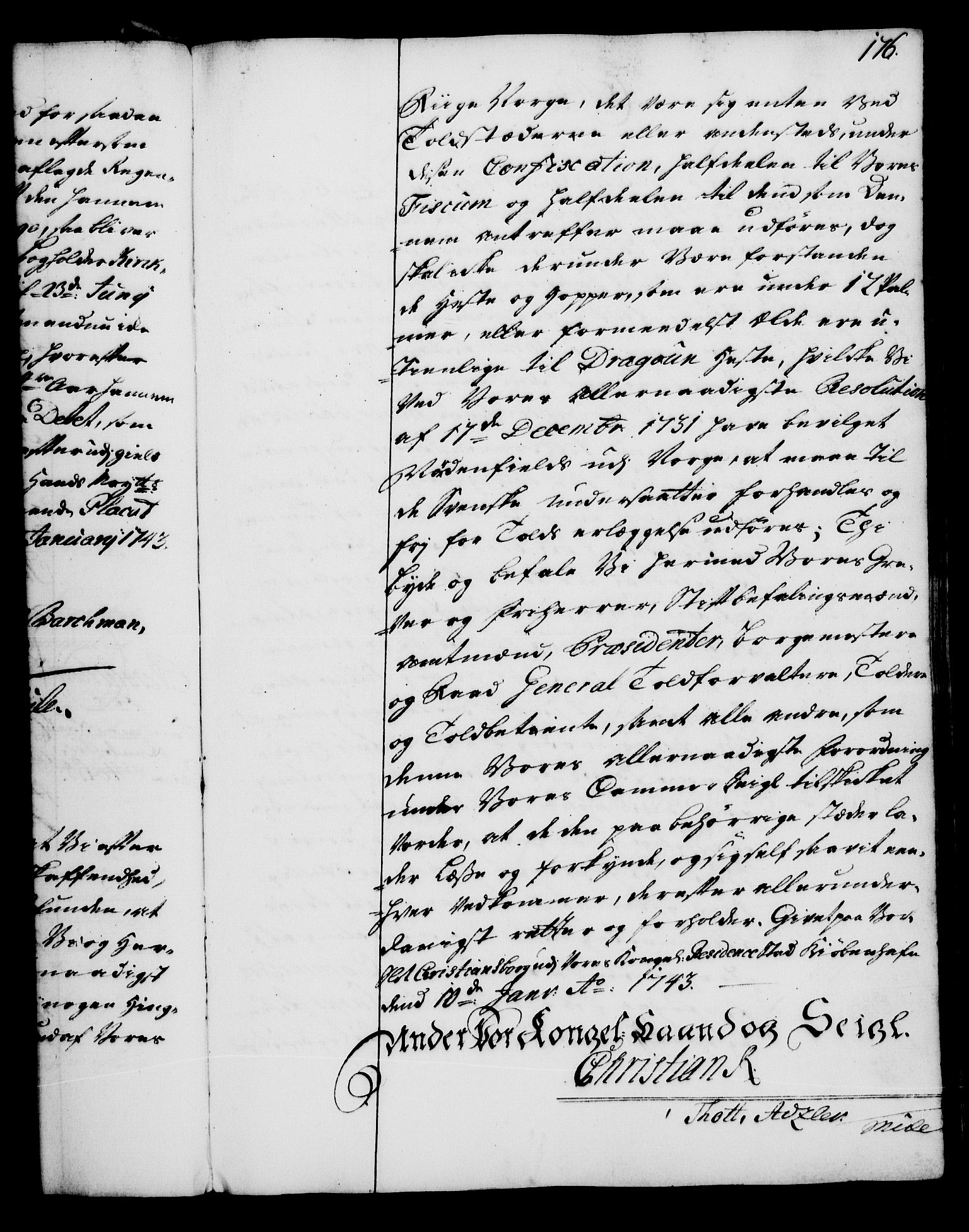 Rentekammeret, Kammerkanselliet, RA/EA-3111/G/Gg/Gga/L0005: Norsk ekspedisjonsprotokoll med register (merket RK 53.5), 1741-1749, s. 176