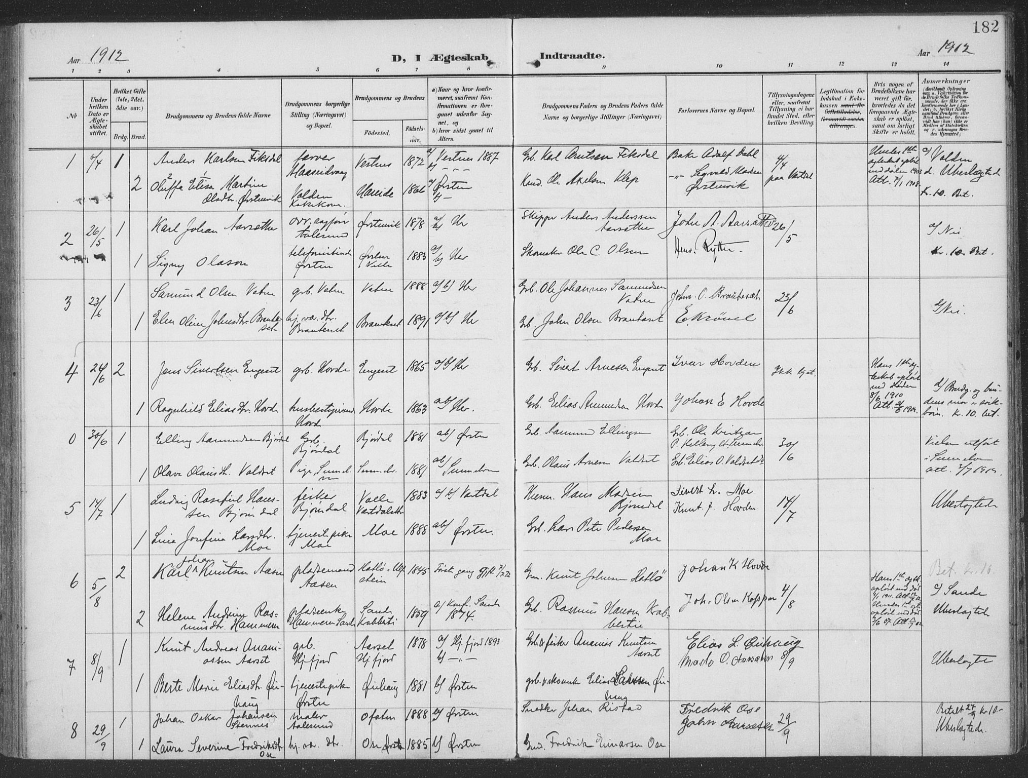 Ministerialprotokoller, klokkerbøker og fødselsregistre - Møre og Romsdal, SAT/A-1454/513/L0178: Ministerialbok nr. 513A05, 1906-1919, s. 182