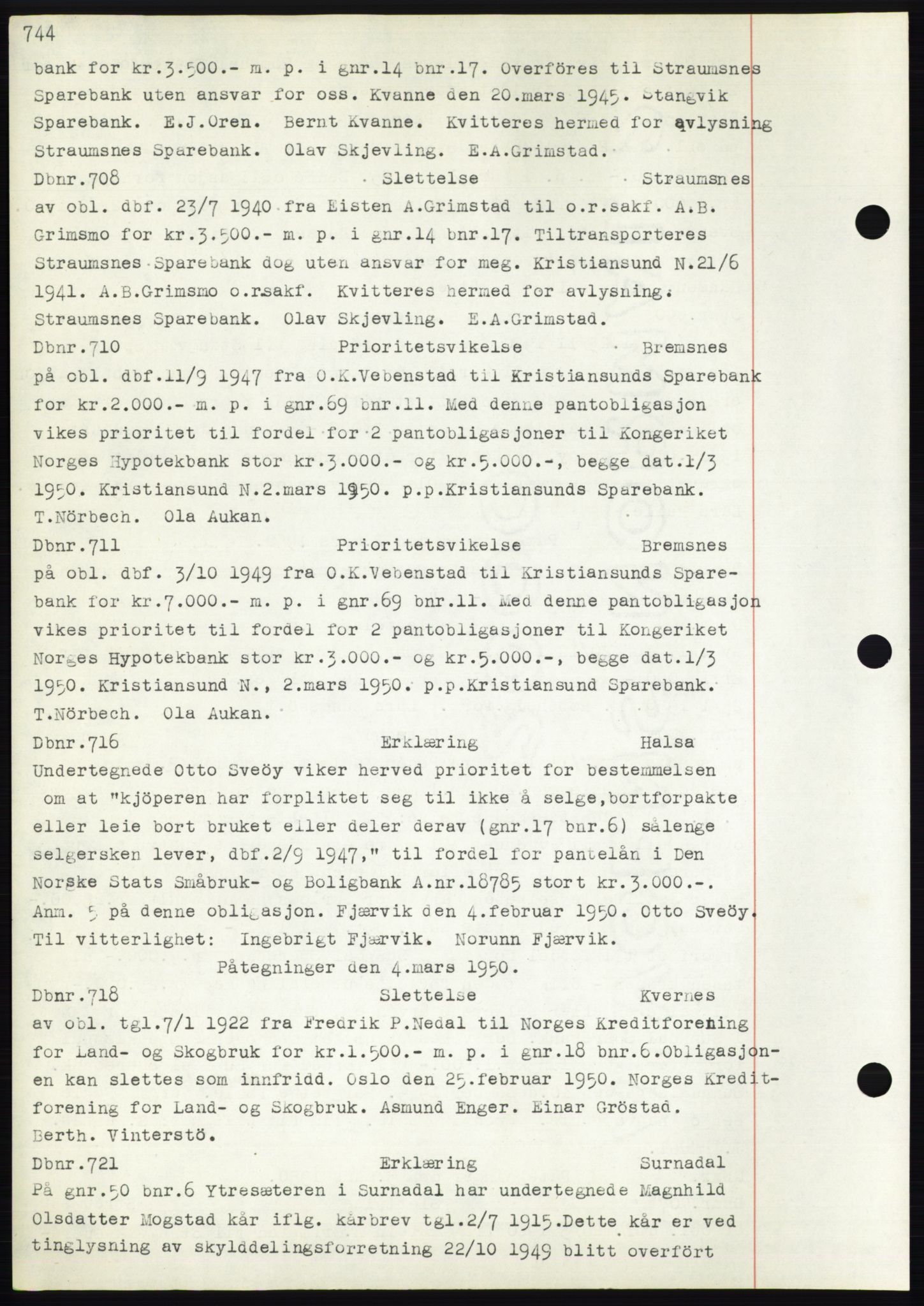Nordmøre sorenskriveri, SAT/A-4132/1/2/2Ca: Pantebok nr. C82b, 1946-1951, Dagboknr: 708/1950