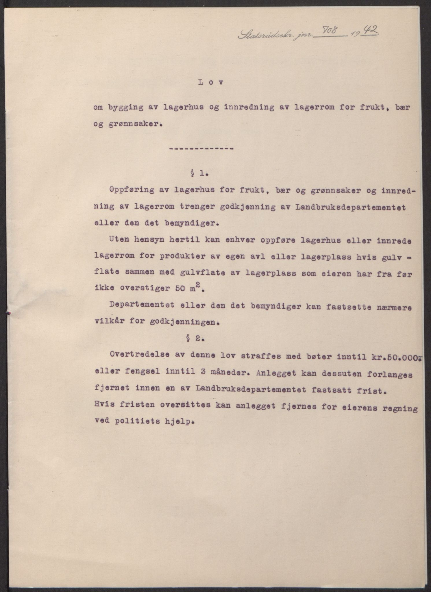 NS-administrasjonen 1940-1945 (Statsrådsekretariatet, de kommisariske statsråder mm), RA/S-4279/D/Db/L0098: Lover II, 1942, s. 407