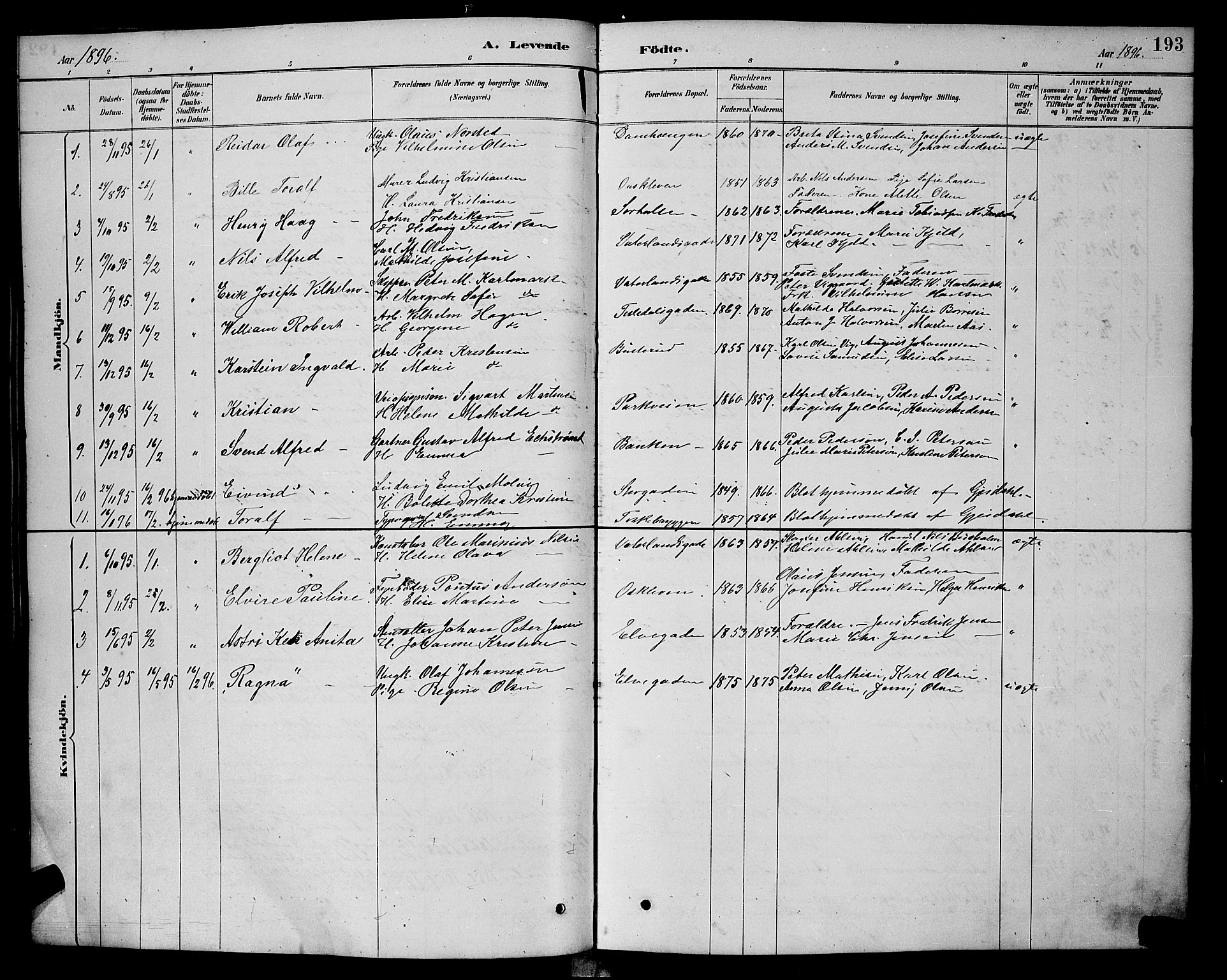 Halden prestekontor Kirkebøker, AV/SAO-A-10909/G/Ga/L0008: Klokkerbok nr. 8, 1885-1899, s. 193