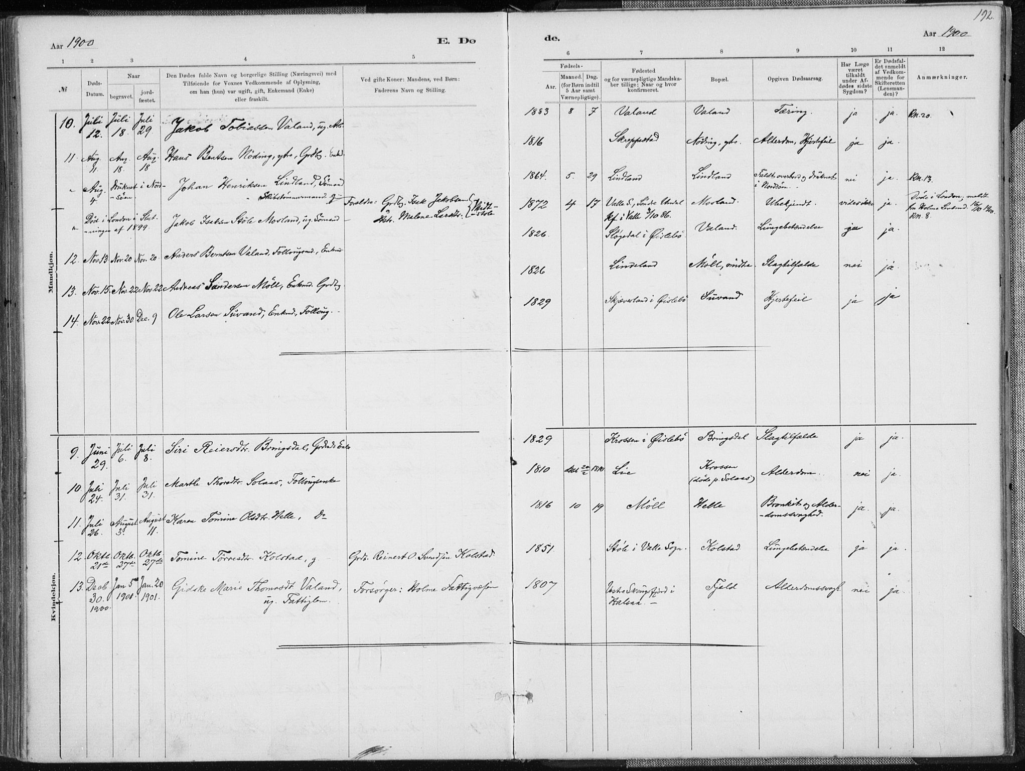 Holum sokneprestkontor, AV/SAK-1111-0022/F/Fa/Faa/L0007: Ministerialbok nr. A 7, 1884-1907, s. 192