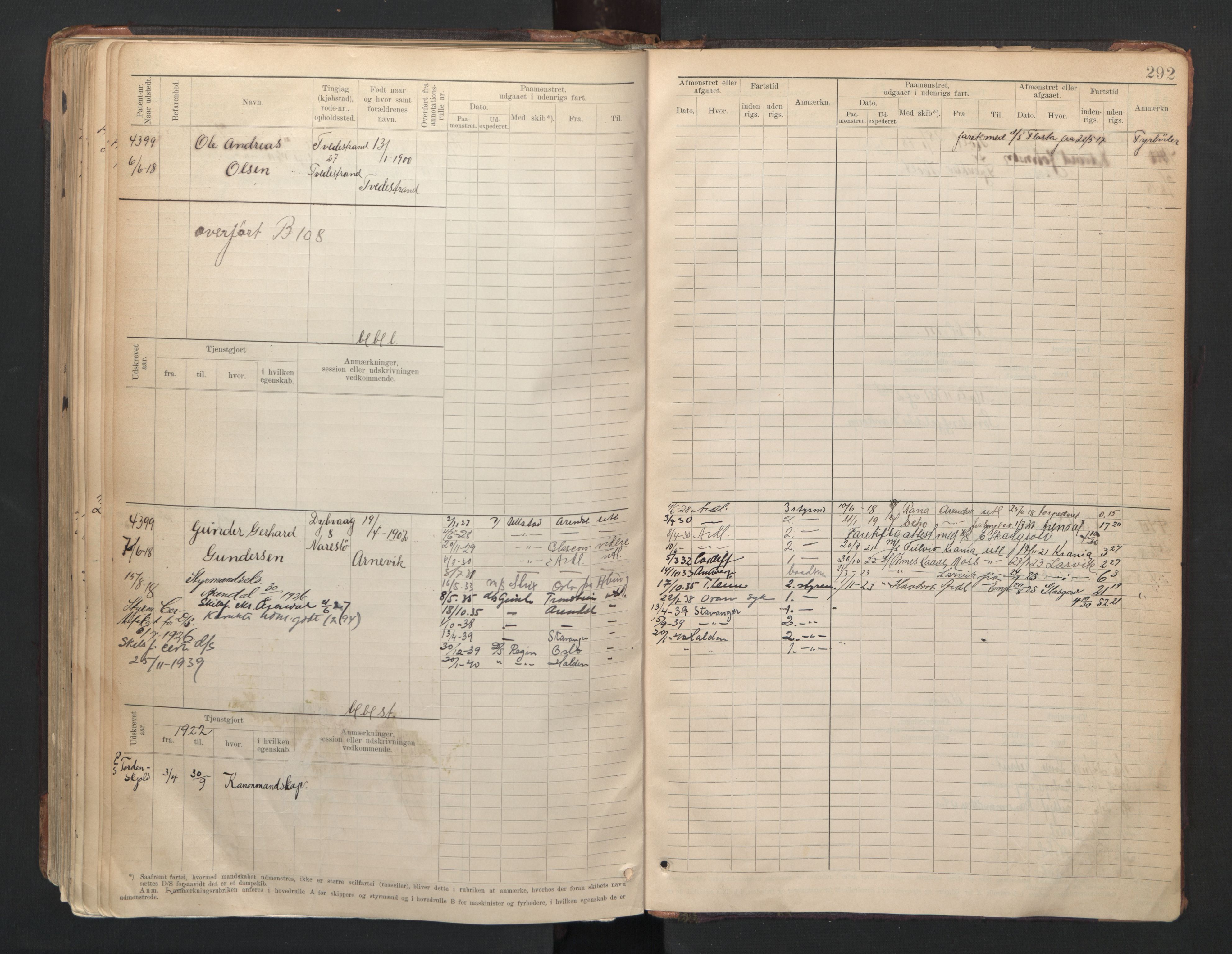 Tvedestrand mønstringskrets, SAK/2031-0011/F/Fb/L0006: Hovedrulle A nr 3818-4409, R-7, 1905-1948, s. 297