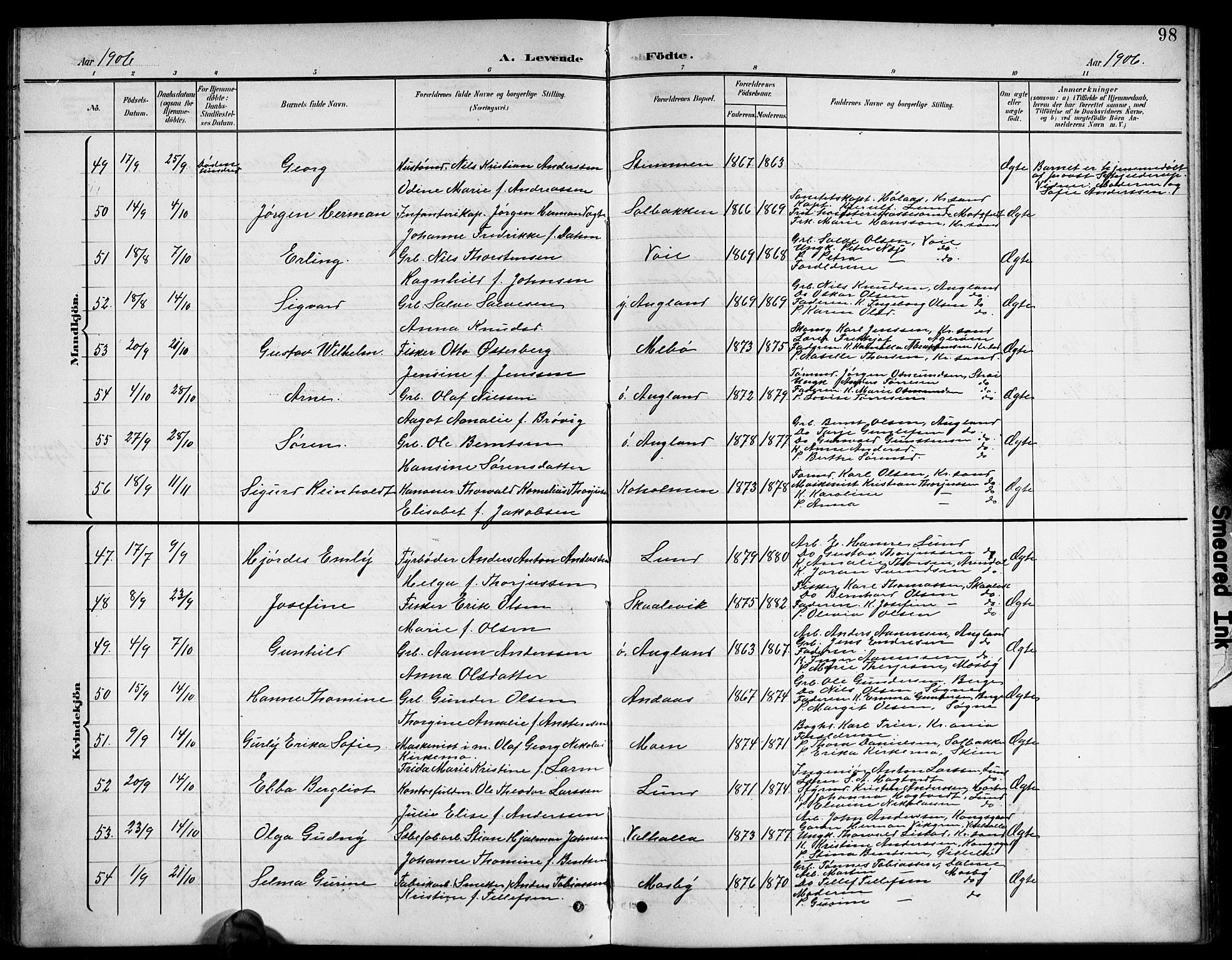 Oddernes sokneprestkontor, AV/SAK-1111-0033/F/Fb/Fba/L0009: Klokkerbok nr. B 9, 1899-1923, s. 98