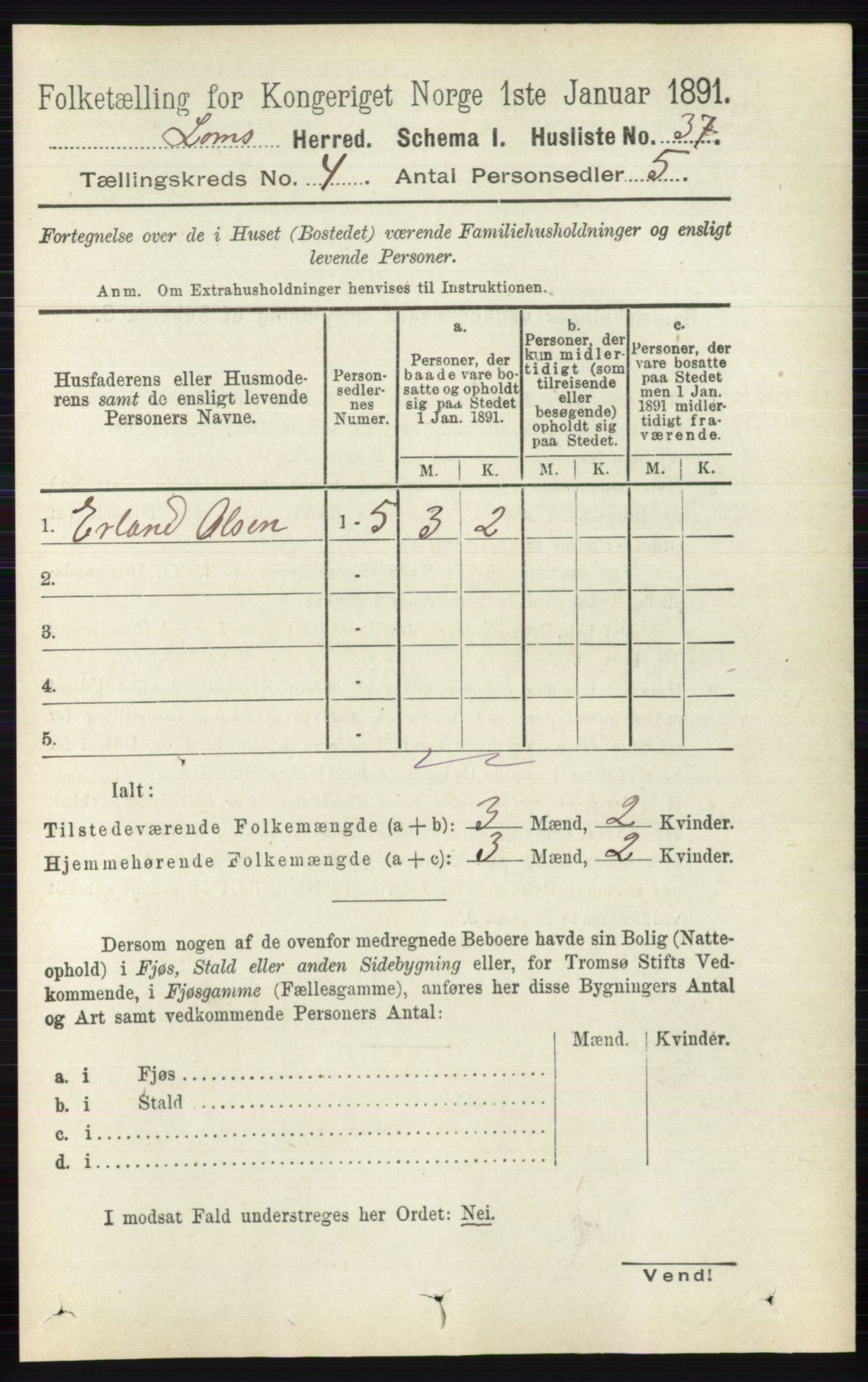 RA, Folketelling 1891 for 0514 Lom herred, 1891, s. 1492