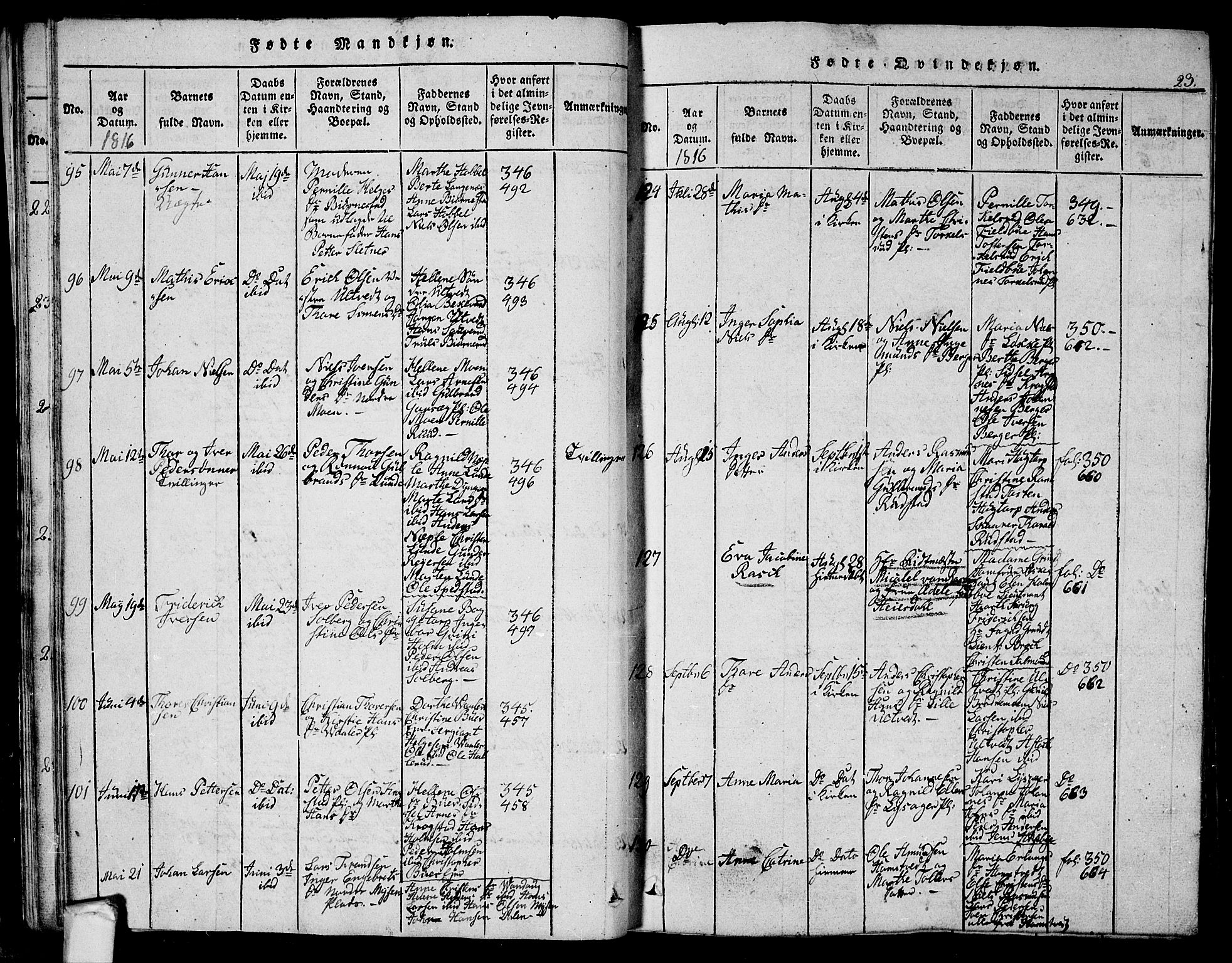 Eidsberg prestekontor Kirkebøker, AV/SAO-A-10905/G/Ga/L0001: Klokkerbok nr. I 1, 1814-1831, s. 23
