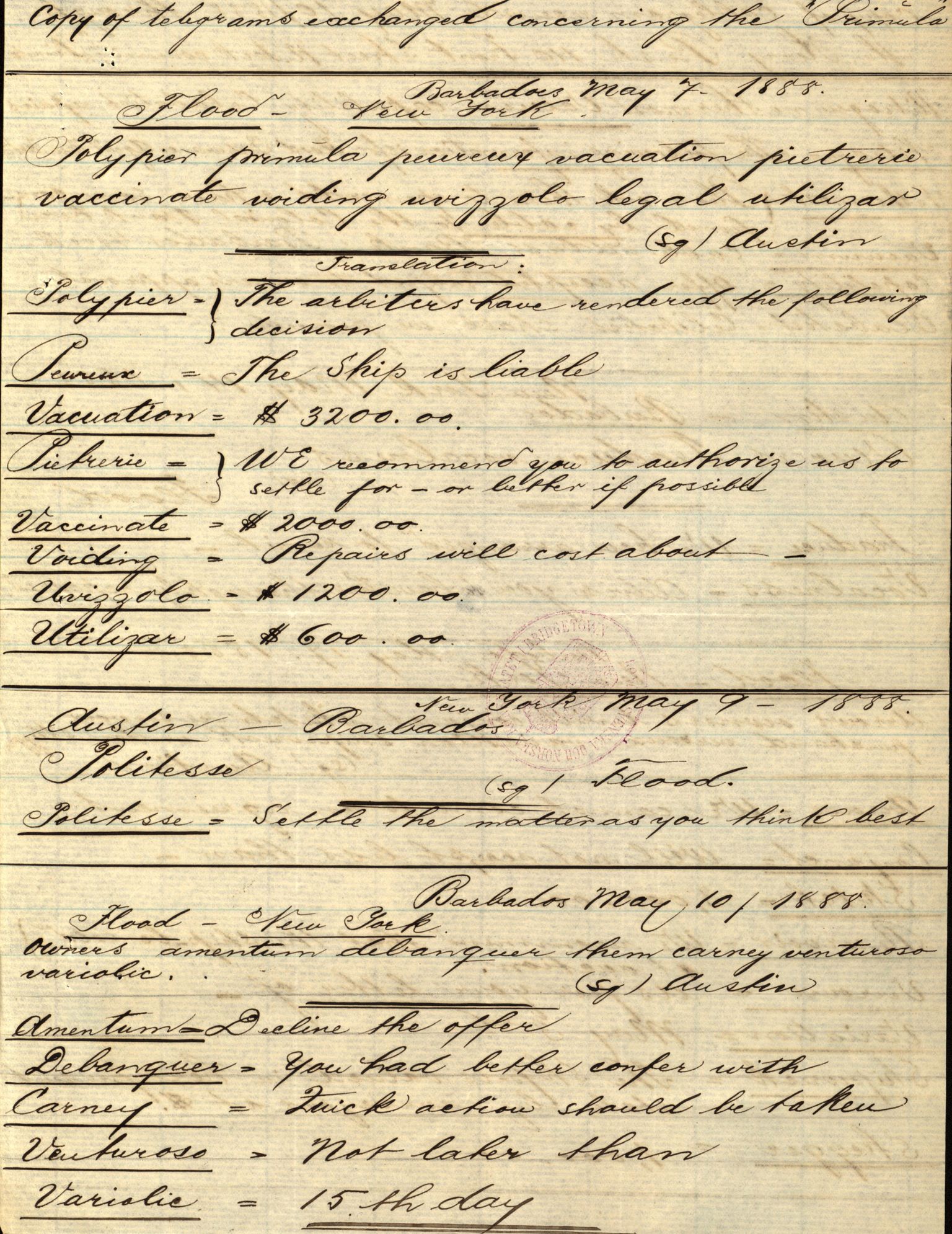 Pa 63 - Østlandske skibsassuranceforening, VEMU/A-1079/G/Ga/L0021/0003: Havaridokumenter / Inga av Drammen, Inga av Sandefjord, Primula, 1888-1889, s. 177