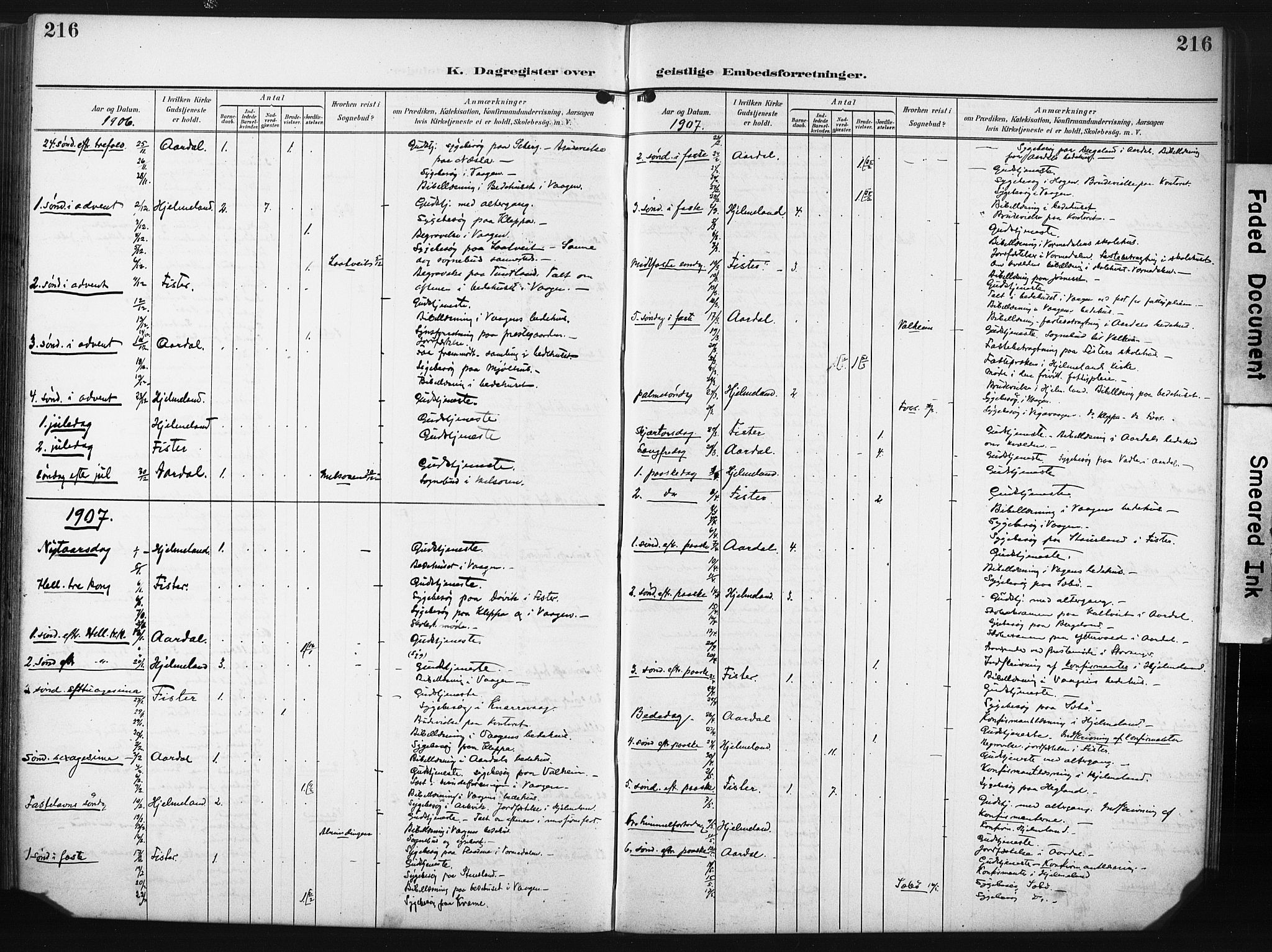 Hjelmeland sokneprestkontor, AV/SAST-A-101843/02/A/L0002: Ministerialbok nr. A 17, 1901-1916, s. 216