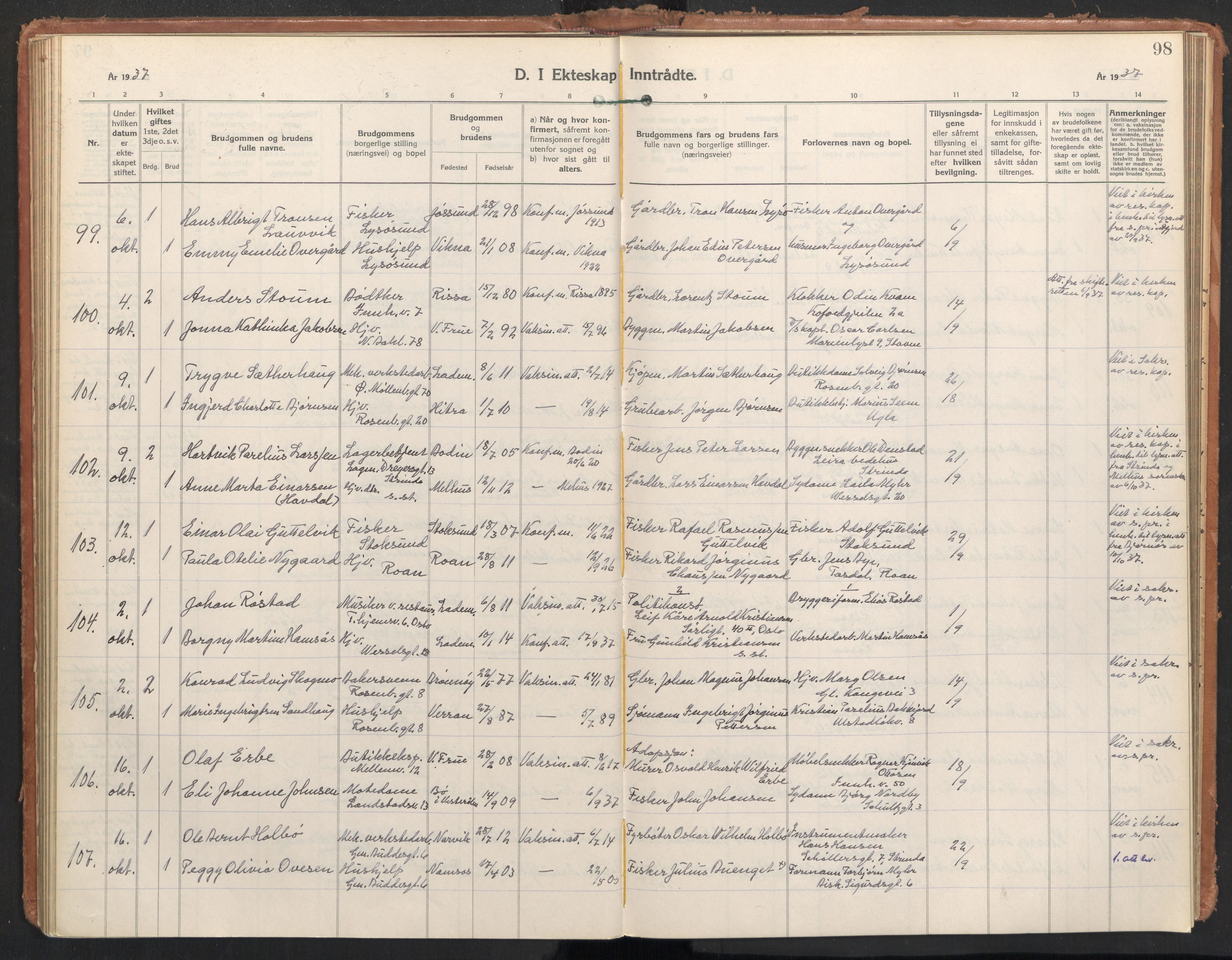 Ministerialprotokoller, klokkerbøker og fødselsregistre - Sør-Trøndelag, AV/SAT-A-1456/604/L0209: Ministerialbok nr. 604A29, 1931-1945, s. 98