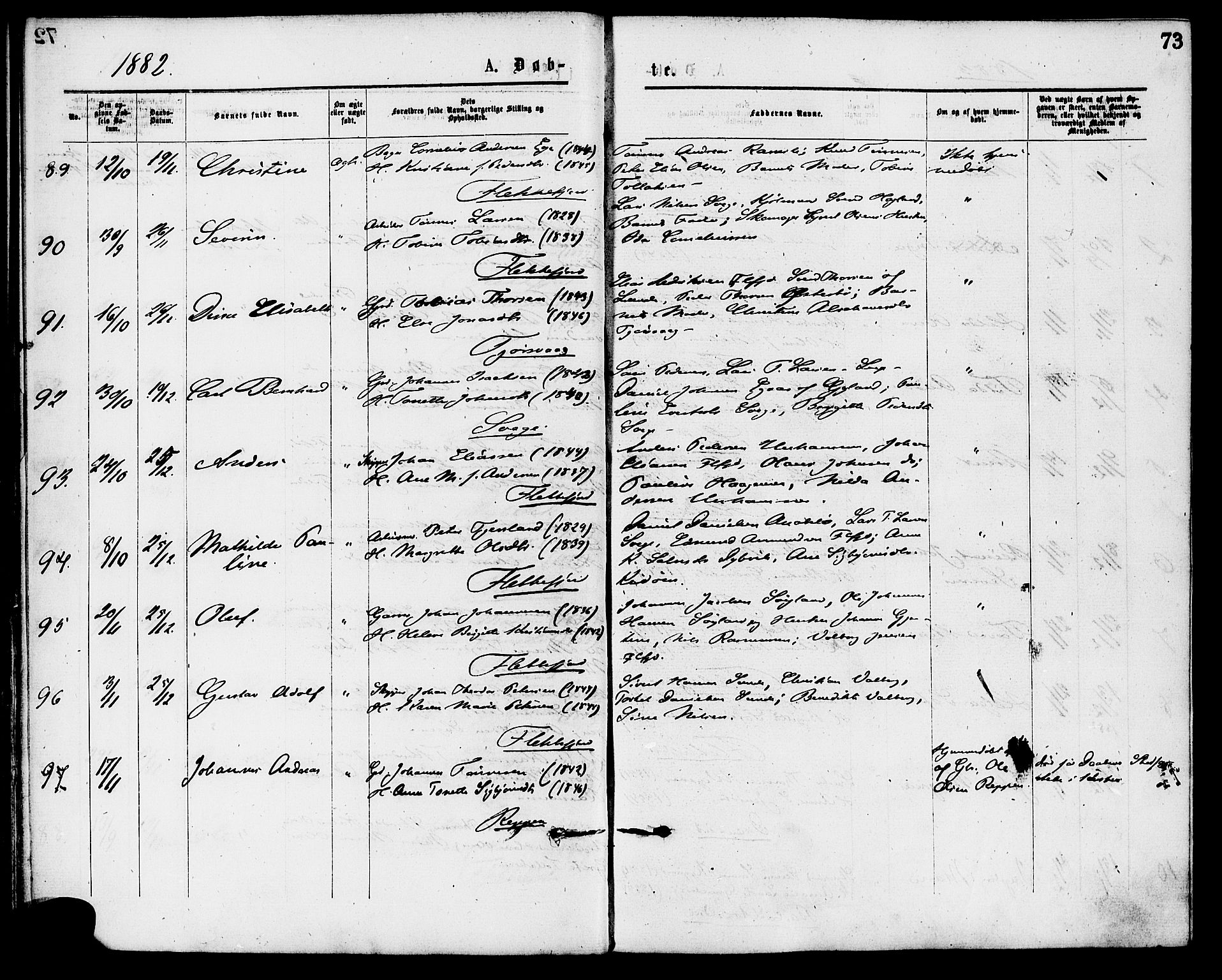 Flekkefjord sokneprestkontor, AV/SAK-1111-0012/F/Fa/Fac/L0007: Ministerialbok nr. A 7, 1875-1885, s. 73