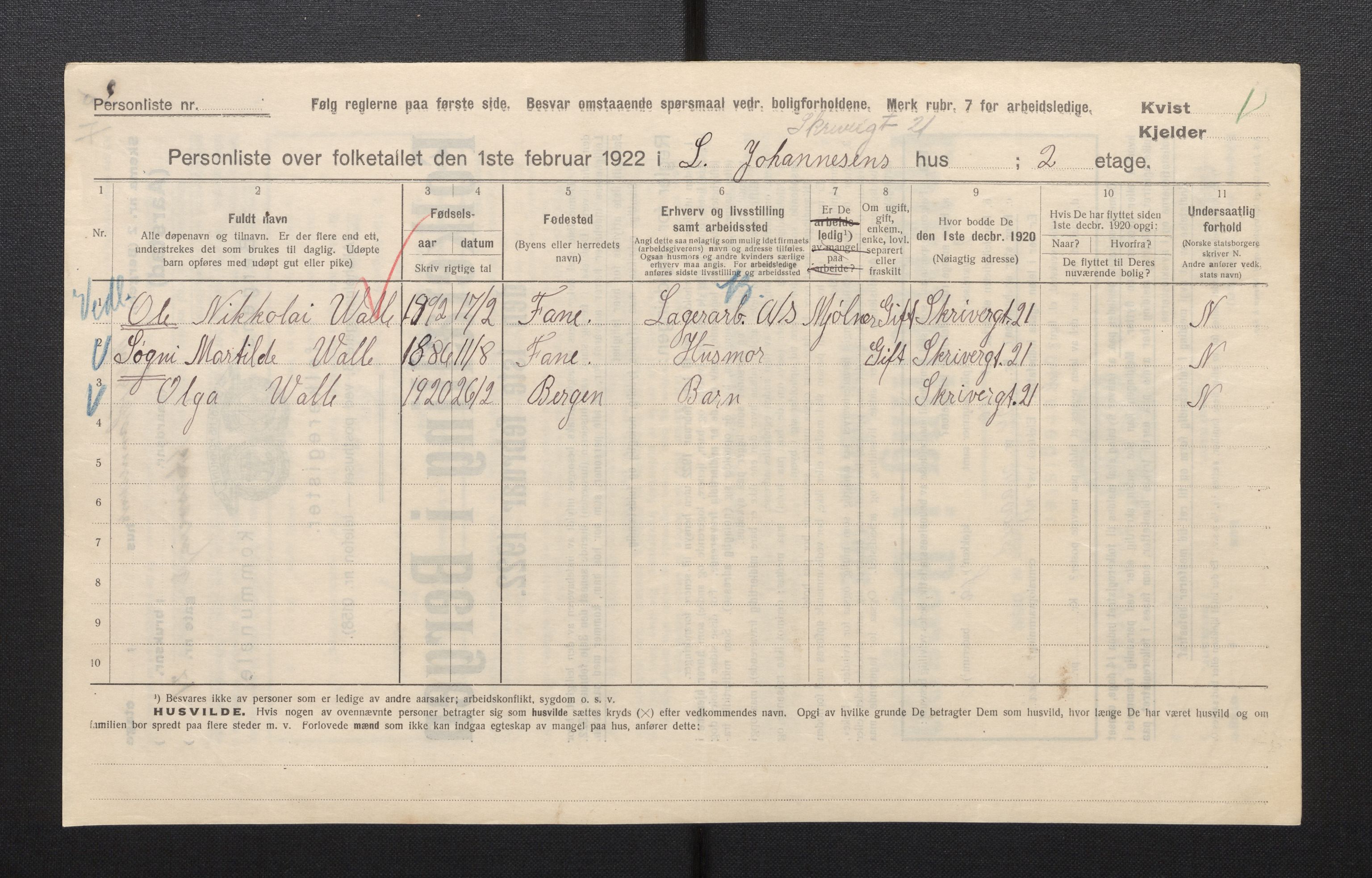 SAB, Kommunal folketelling 1922 for Bergen kjøpstad, 1922, s. 57152