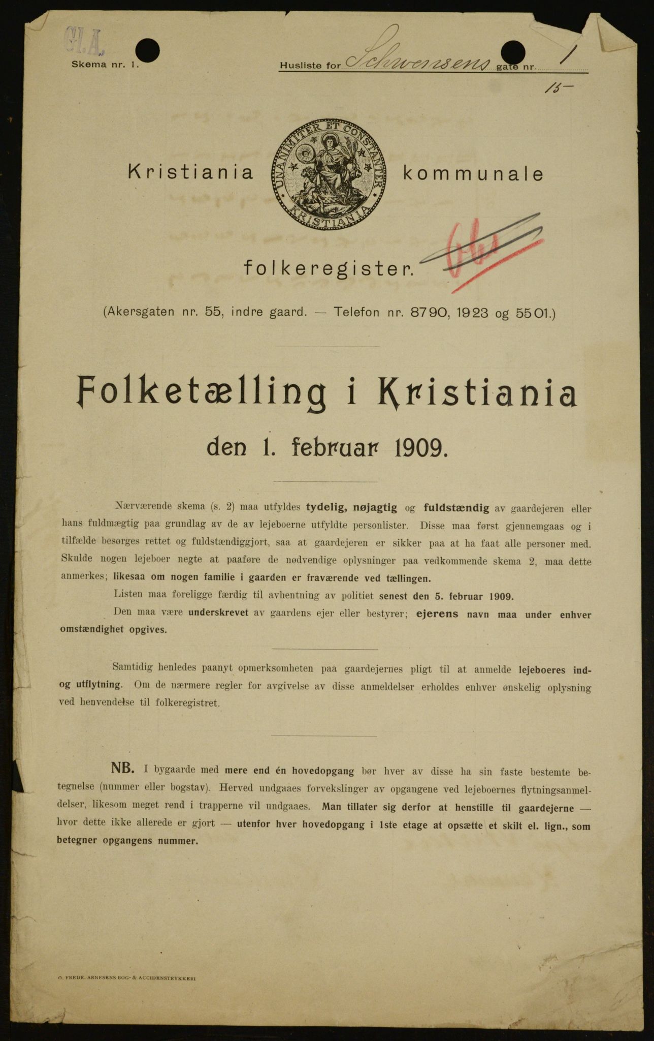 OBA, Kommunal folketelling 1.2.1909 for Kristiania kjøpstad, 1909, s. 84117