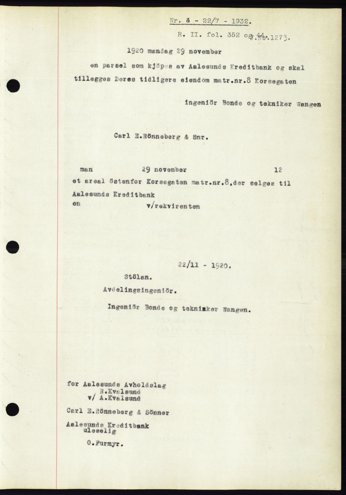 Ålesund byfogd, AV/SAT-A-4384: Pantebok nr. 30, 1932-1933, Tingl.dato: 22.07.1932