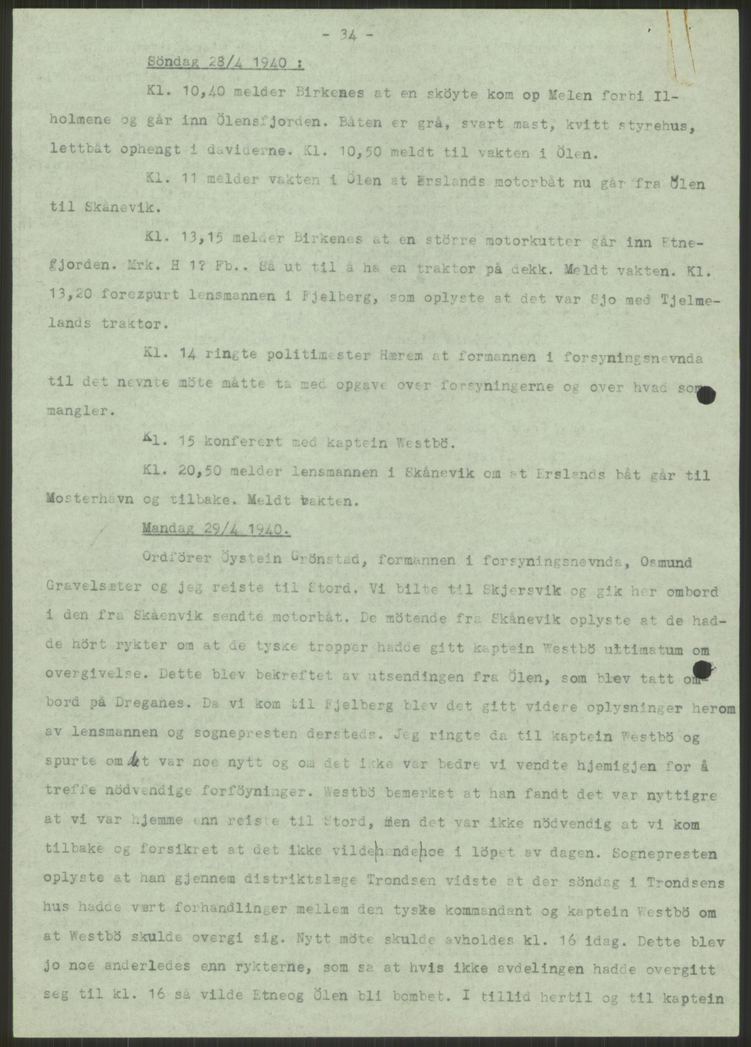 Forsvaret, Forsvarets krigshistoriske avdeling, AV/RA-RAFA-2017/Y/Ya/L0015: II-C-11-31 - Fylkesmenn.  Rapporter om krigsbegivenhetene 1940., 1940, s. 284