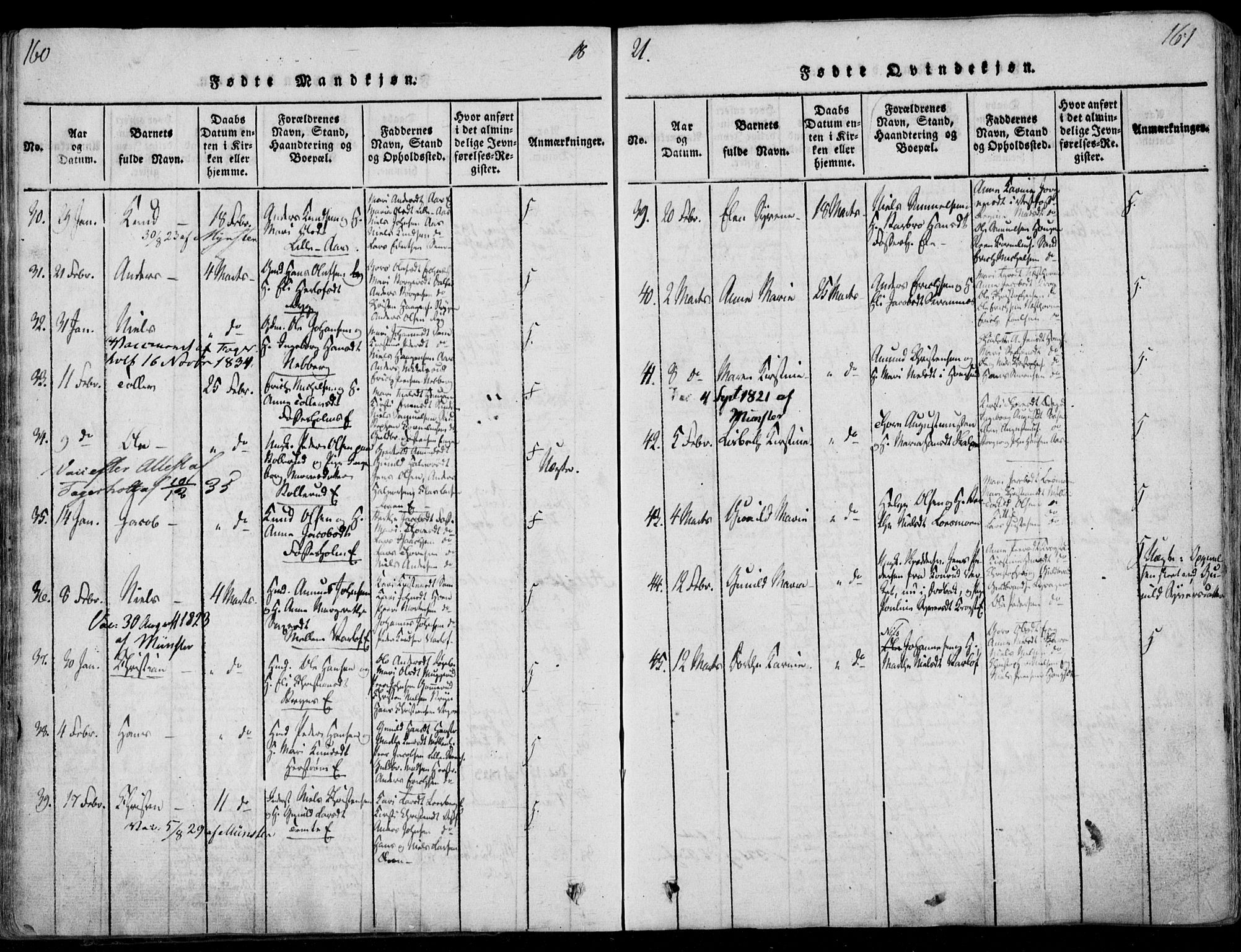 Eiker kirkebøker, AV/SAKO-A-4/F/Fa/L0011: Ministerialbok nr. I 11, 1814-1827, s. 160-161