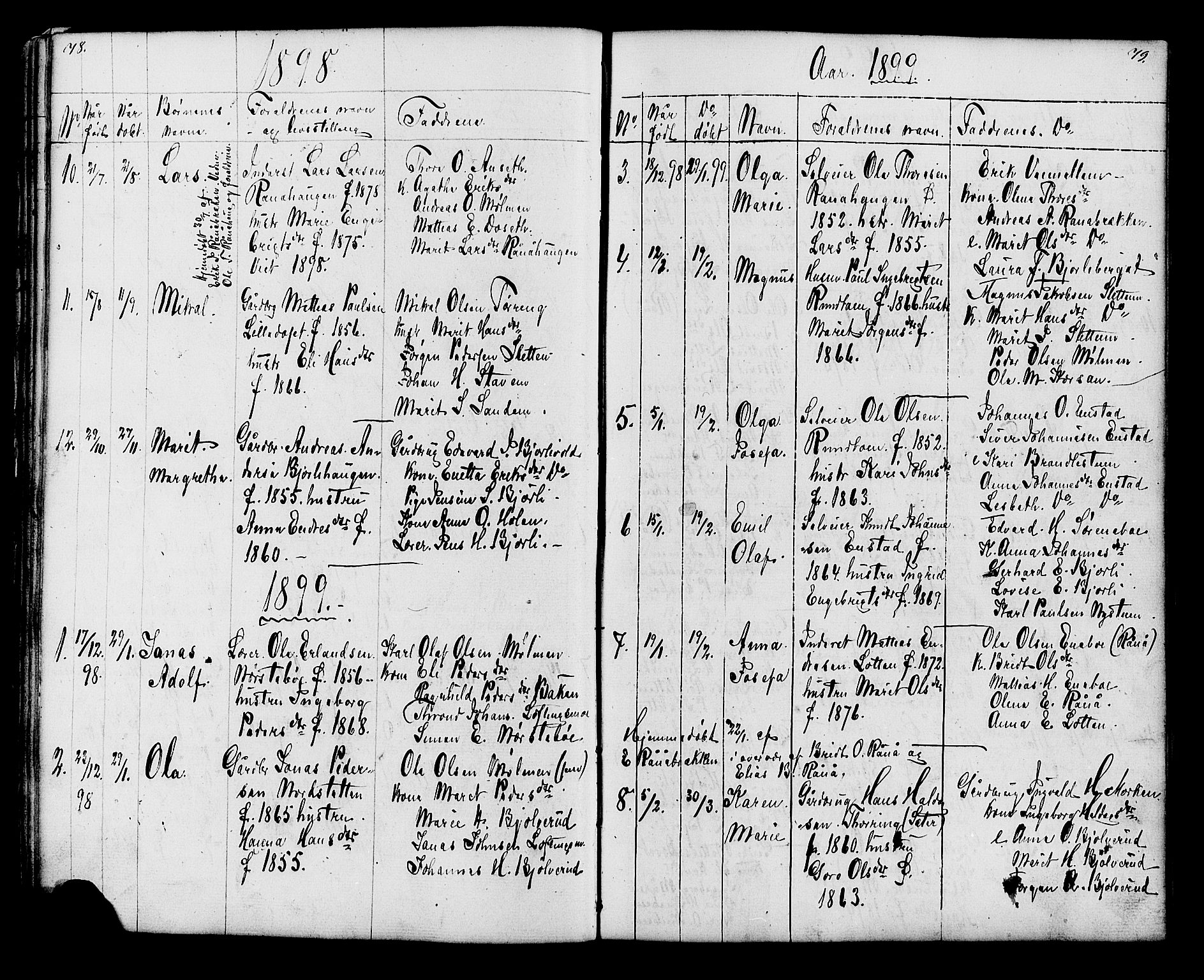 Lesja prestekontor, AV/SAH-PREST-068/H/Ha/Hab/L0006: Klokkerbok nr. 6, 1871-1904, s. 78-79