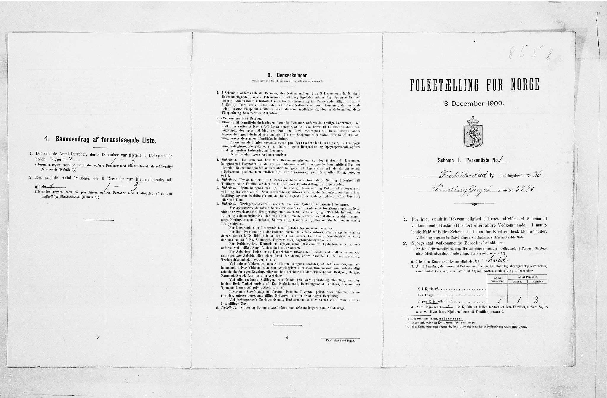 SAO, Folketelling 1900 for 0103 Fredrikstad kjøpstad, 1900