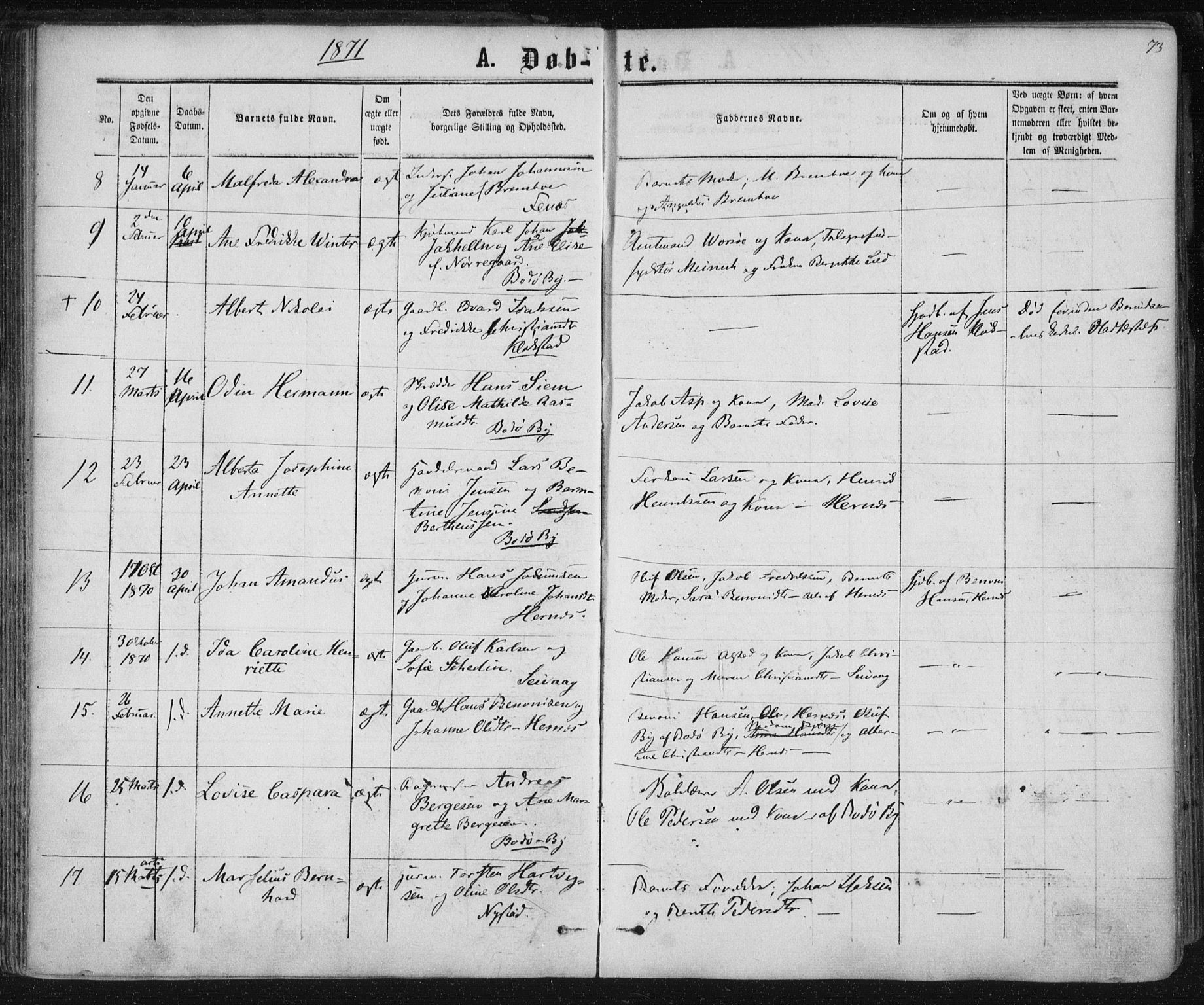 Ministerialprotokoller, klokkerbøker og fødselsregistre - Nordland, SAT/A-1459/801/L0008: Ministerialbok nr. 801A08, 1864-1875, s. 73