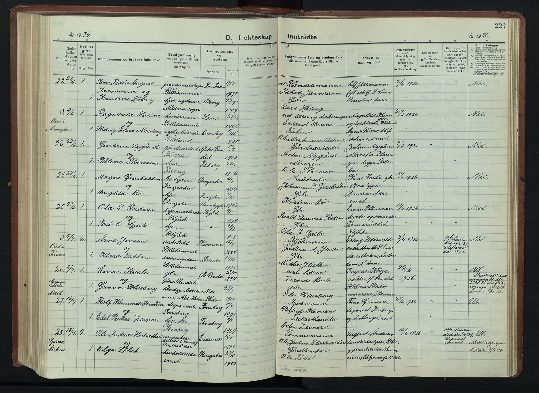 Lillehammer prestekontor, AV/SAH-PREST-088/H/Ha/Hab/L0003: Klokkerbok nr. 3, 1927-1943, s. 227