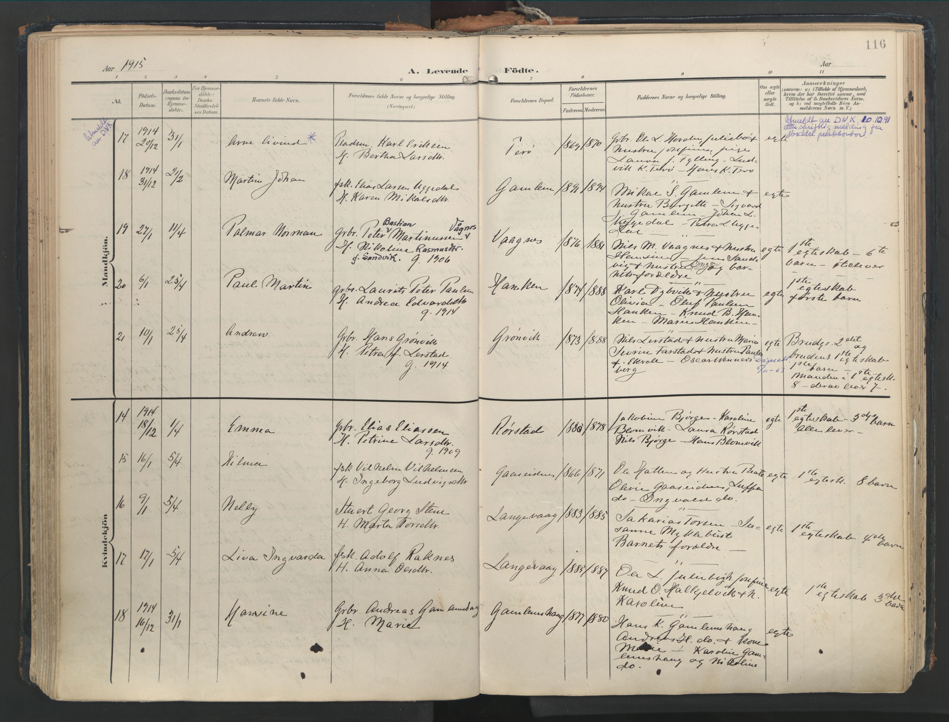 Ministerialprotokoller, klokkerbøker og fødselsregistre - Møre og Romsdal, AV/SAT-A-1454/528/L0411: Ministerialbok nr. 528A20, 1907-1920, s. 116