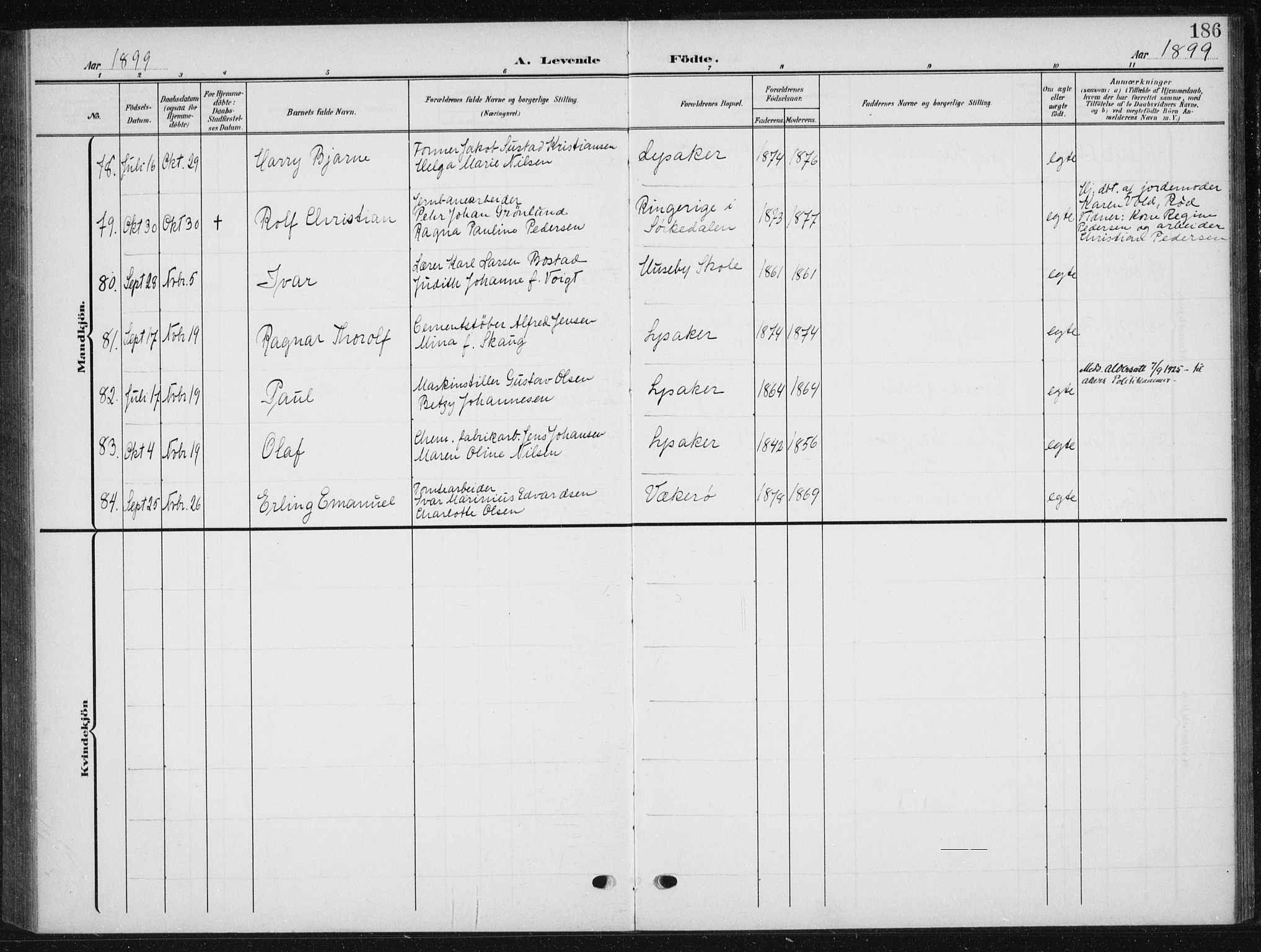 Vestre Aker prestekontor Kirkebøker, AV/SAO-A-10025/F/Fb/L0001: Ministerialbok nr. II 1, 1880-1906, s. 186