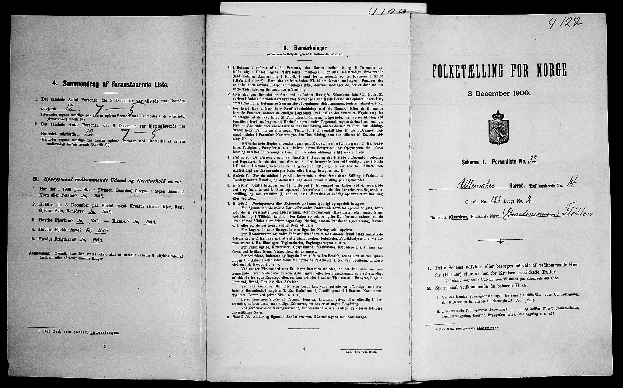 SAO, Folketelling 1900 for 0235 Ullensaker herred, 1900