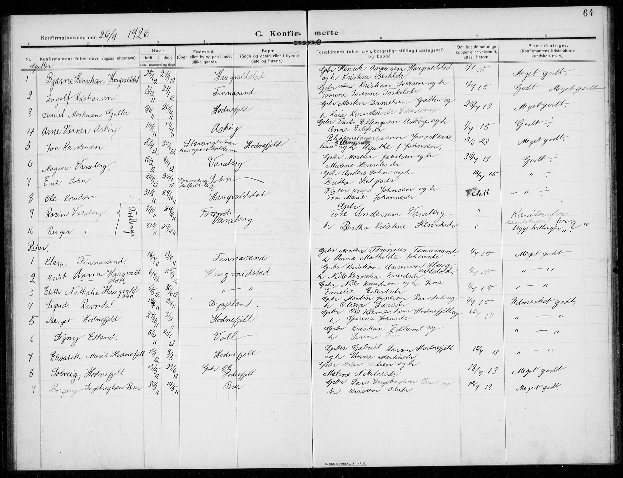 Rennesøy sokneprestkontor, AV/SAST-A -101827/H/Ha/Haa/L0017: Ministerialbok nr. A 17, 1908-1926, s. 64