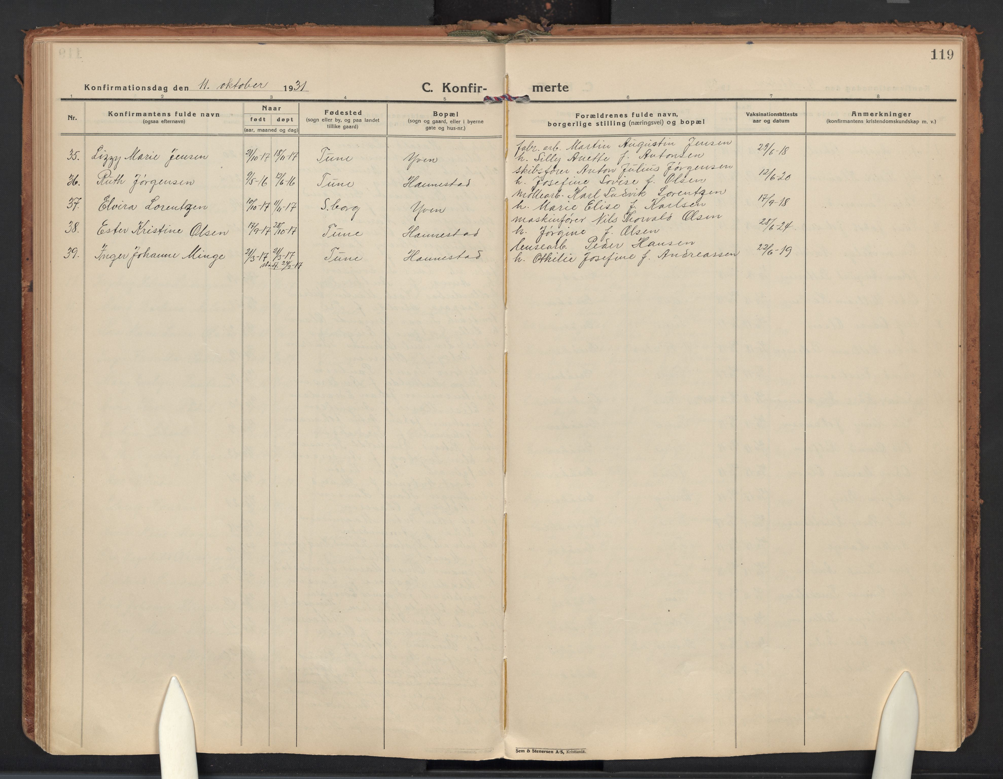 Tune prestekontor Kirkebøker, AV/SAO-A-2007/F/Fb/L0002: Residerende kapellans bok nr. 2, 1923-1940, s. 119