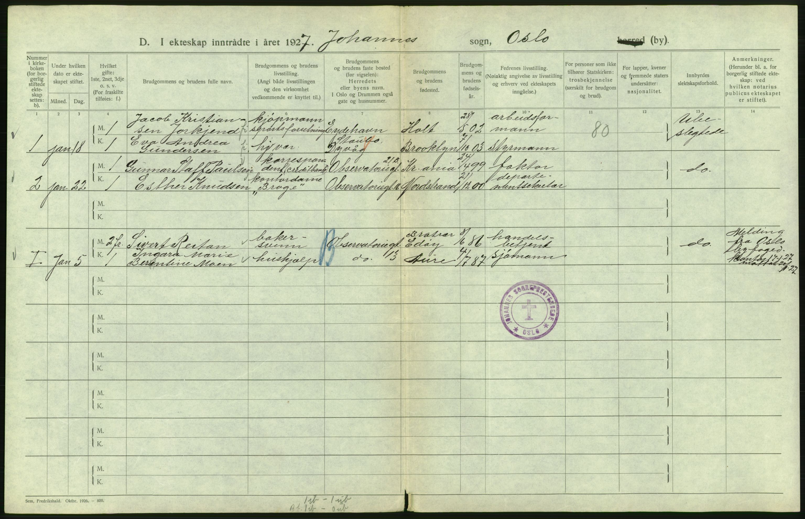 Statistisk sentralbyrå, Sosiodemografiske emner, Befolkning, AV/RA-S-2228/D/Df/Dfc/Dfcg/L0008: Oslo: Gifte, 1927, s. 134