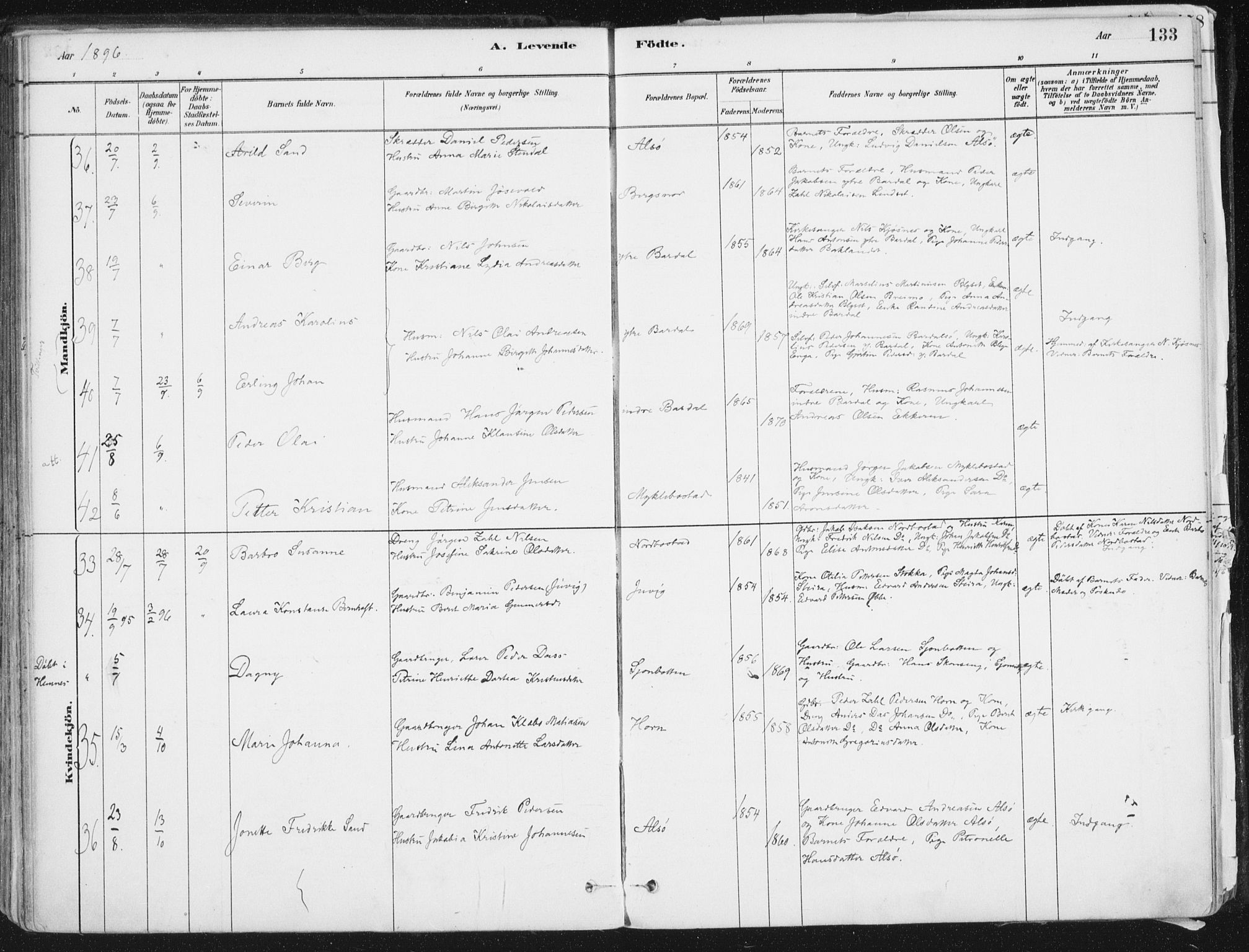 Ministerialprotokoller, klokkerbøker og fødselsregistre - Nordland, SAT/A-1459/838/L0552: Ministerialbok nr. 838A10, 1880-1910, s. 133