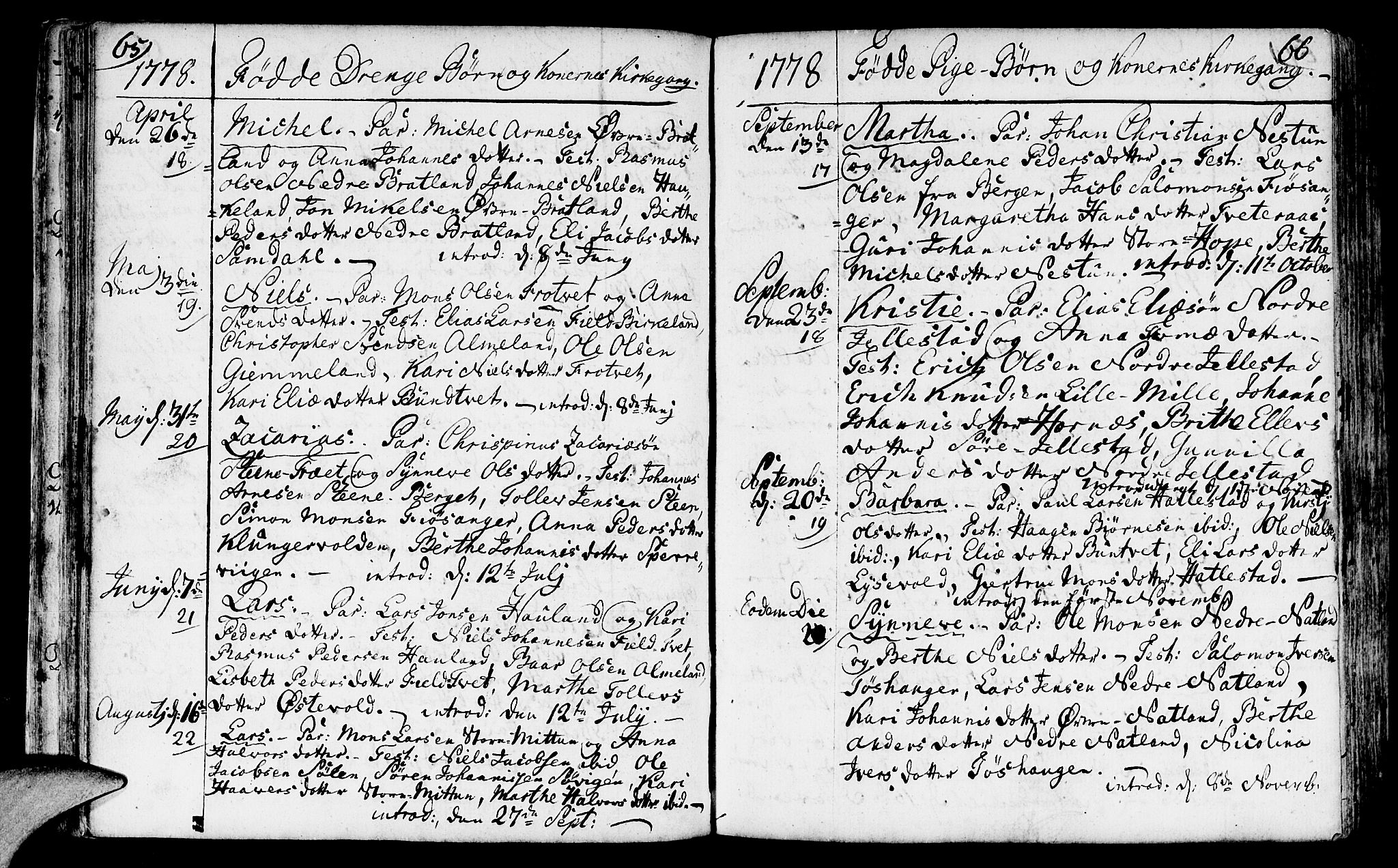 Fana Sokneprestembete, AV/SAB-A-75101/H/Haa/Haaa/L0005: Ministerialbok nr. A 5, 1773-1799, s. 65-66