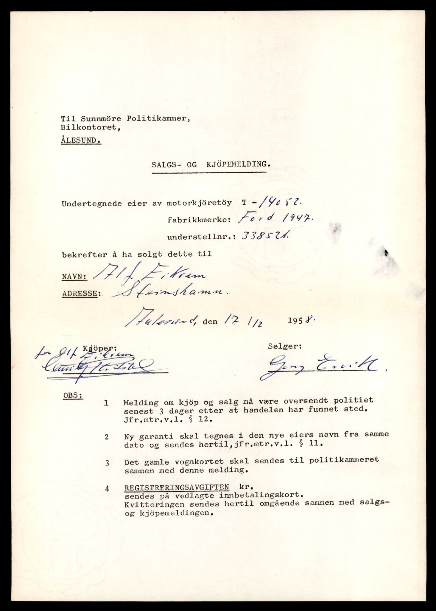 Møre og Romsdal vegkontor - Ålesund trafikkstasjon, AV/SAT-A-4099/F/Fe/L0042: Registreringskort for kjøretøy T 13906 - T 14079, 1927-1998, s. 2543