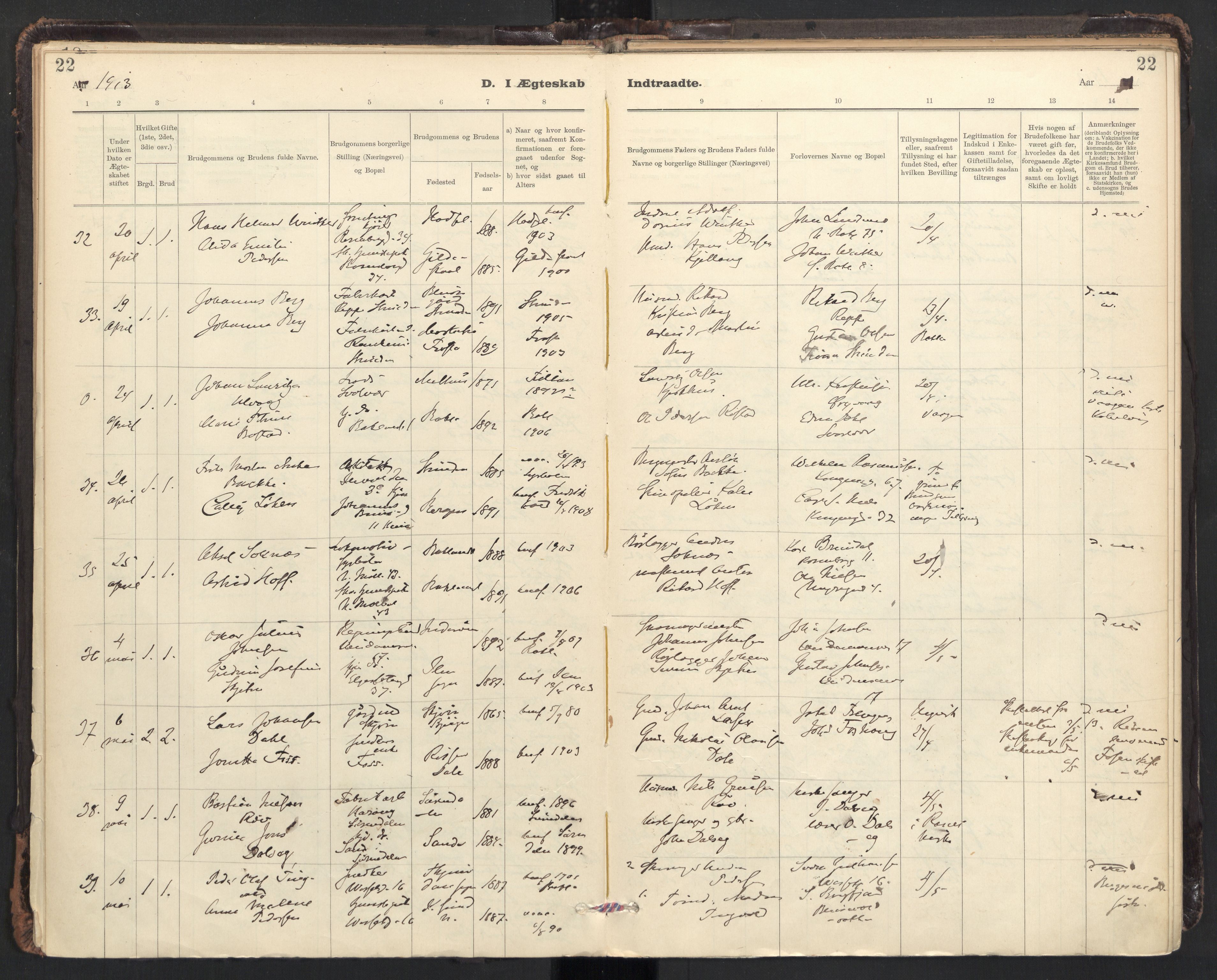 Ministerialprotokoller, klokkerbøker og fødselsregistre - Sør-Trøndelag, AV/SAT-A-1456/604/L0204: Ministerialbok nr. 604A24, 1911-1920, s. 22