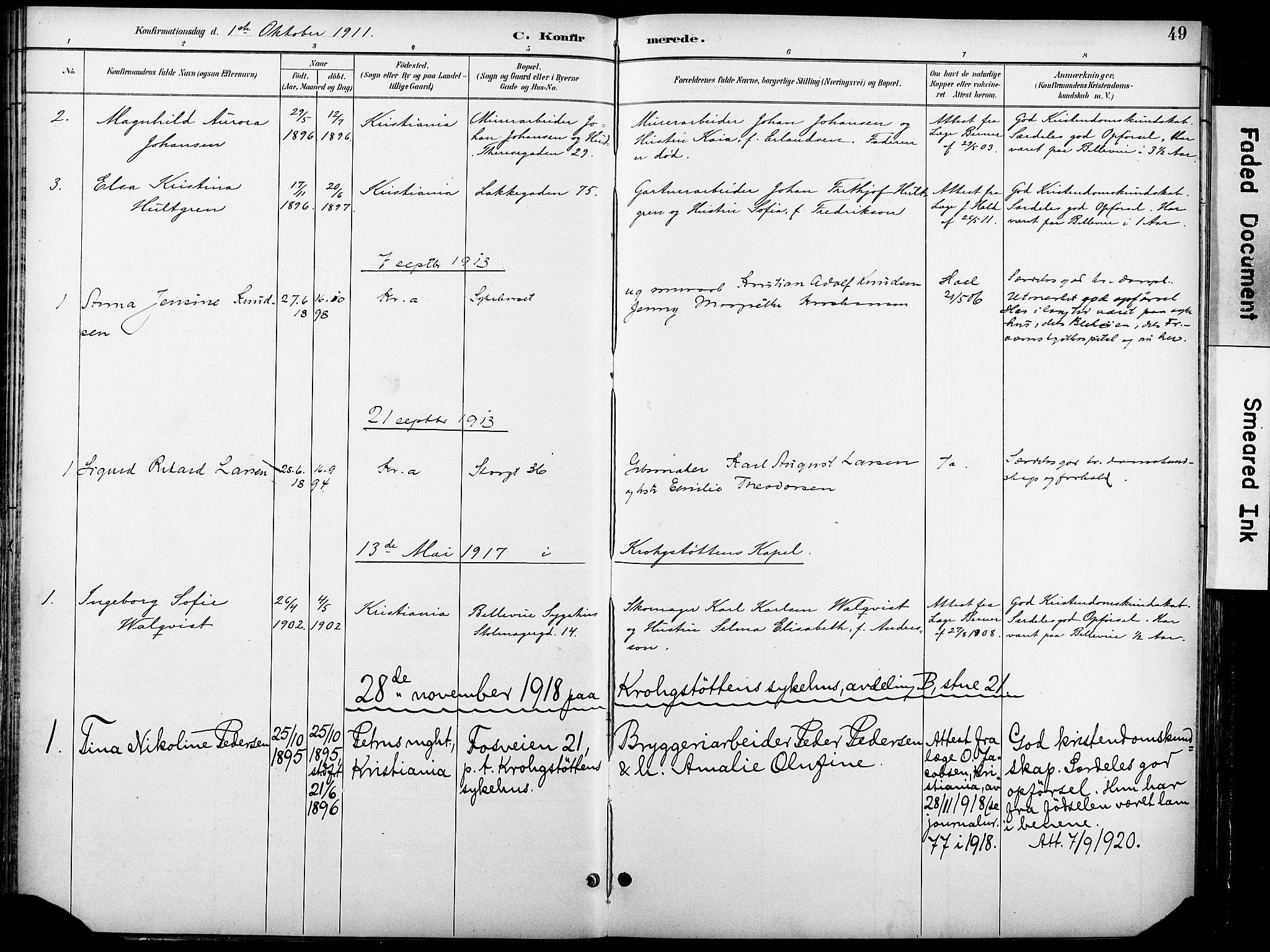 Krohgstøtten sykehusprest Kirkebøker, AV/SAO-A-10854/F/Fa/L0003: Ministerialbok nr. 3, 1890-1935, s. 49