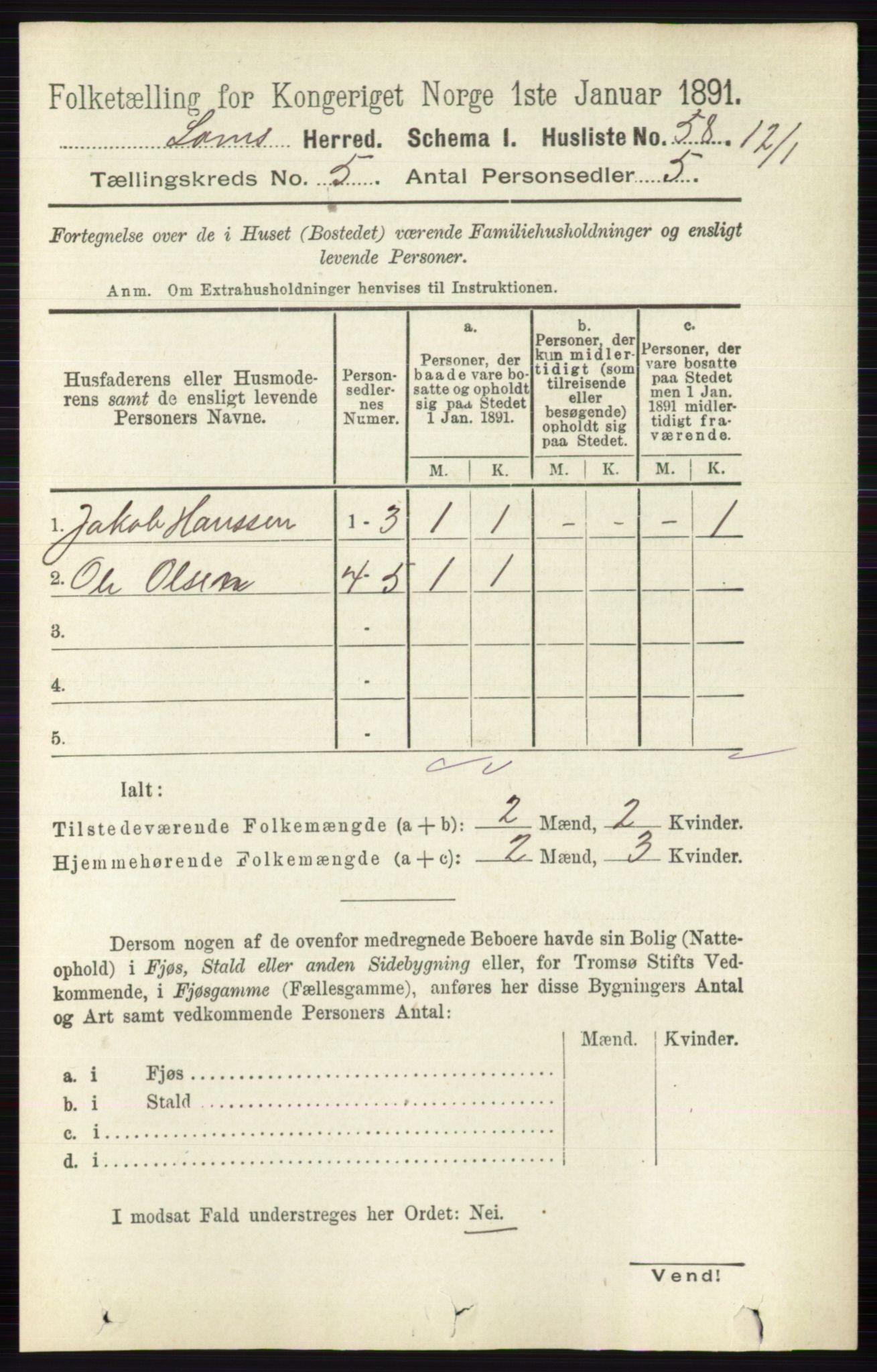 RA, Folketelling 1891 for 0514 Lom herred, 1891, s. 1835