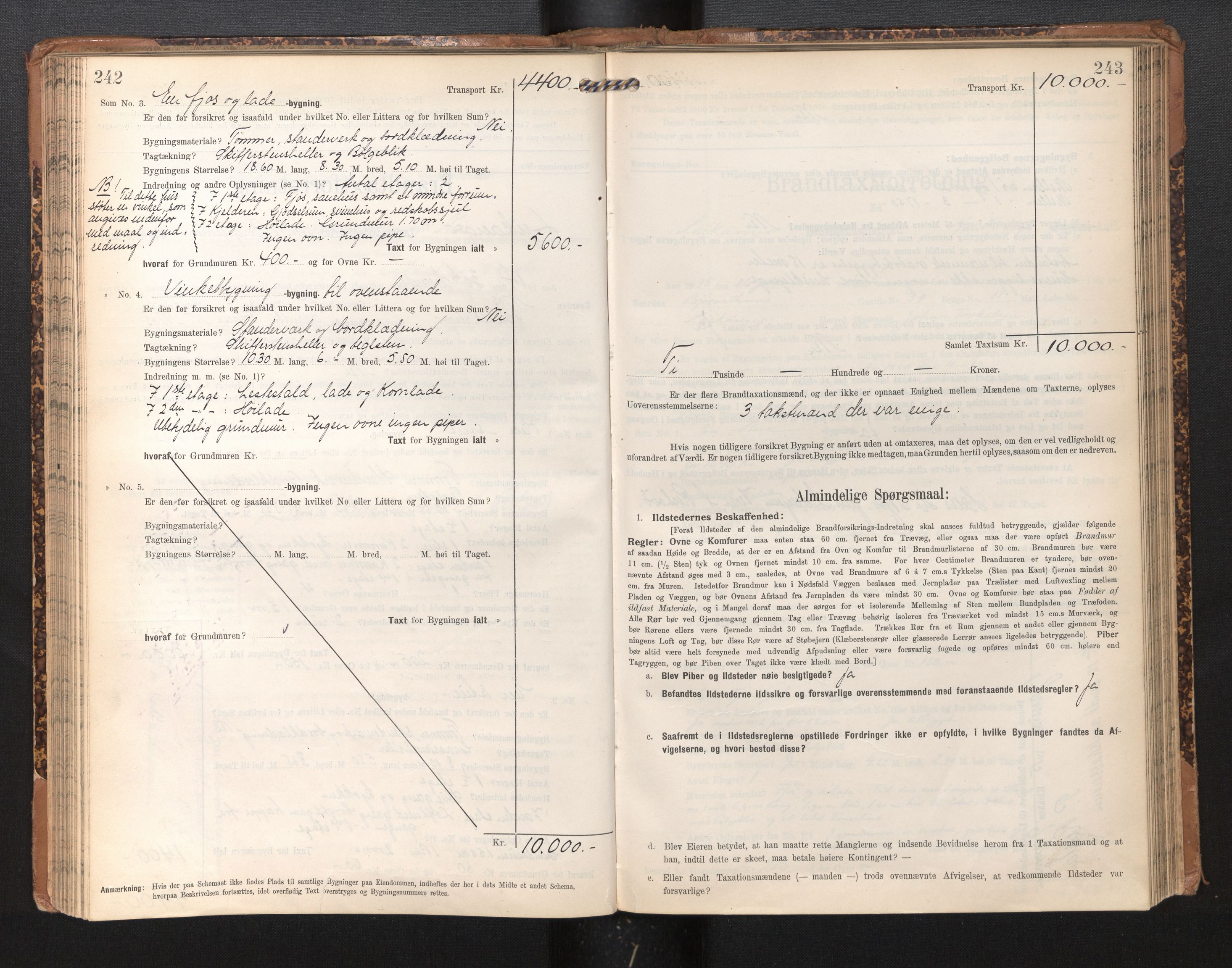 Lensmannen i Leikanger, AV/SAB-A-29201/0012/L0005: Branntakstprotokoll, skjematakst, 1907-1917, s. 242-243