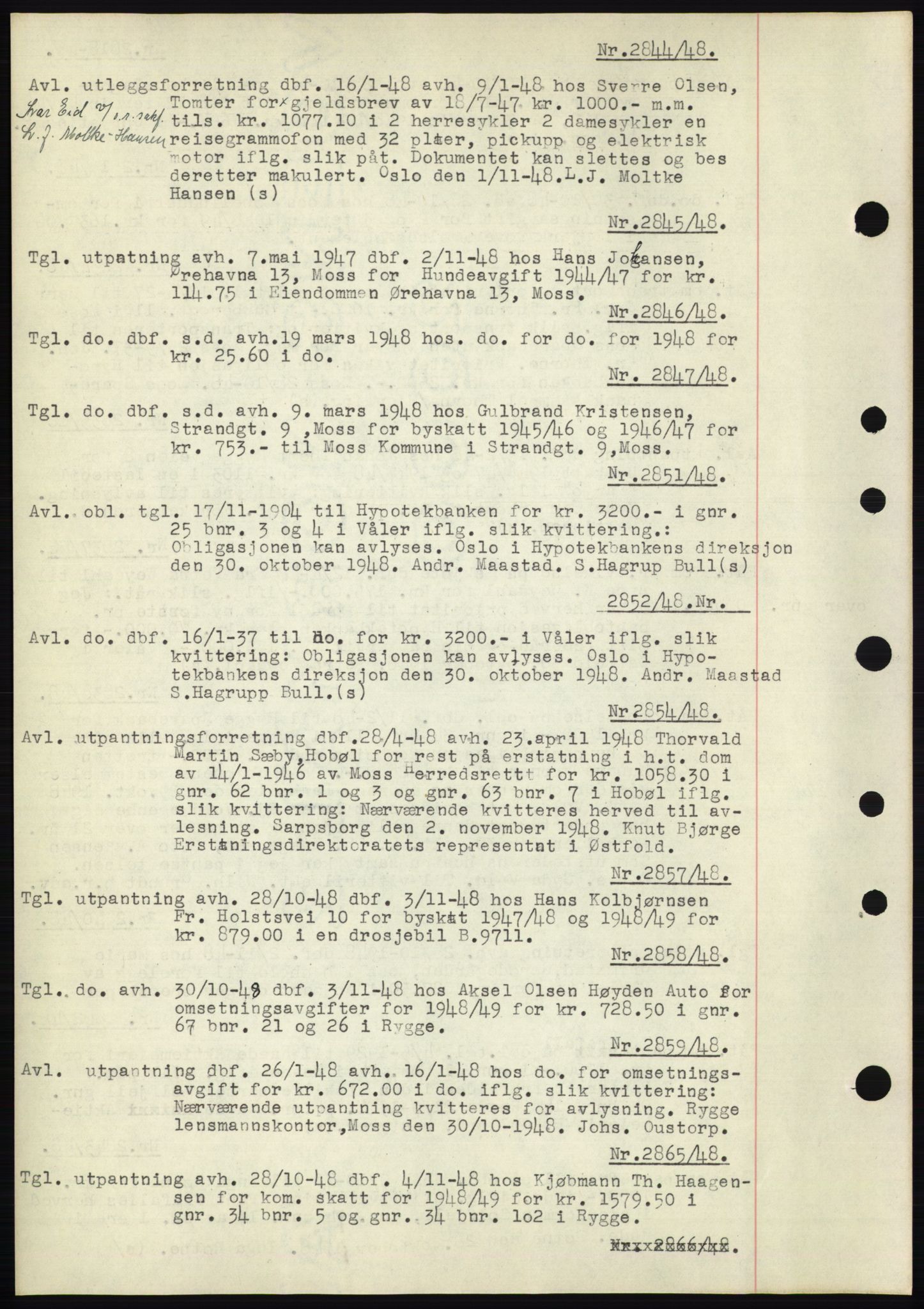Moss sorenskriveri, SAO/A-10168: Pantebok nr. C10, 1938-1950, Dagboknr: 2844/1948